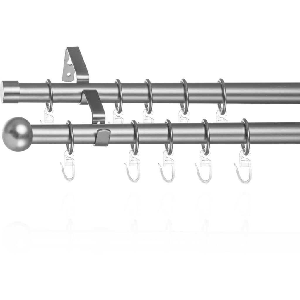 LICHTBLICK ORIGINAL Gardinenstange »Gardinenstange Kugel, 20 mm, ausziehbar, 2 läufig 130 - 240 cm Chrom«, 2 läufig-läufig, ausziehbar, Zweiläufige Vorhangstange mit Ringen für Gardinen und Stores.