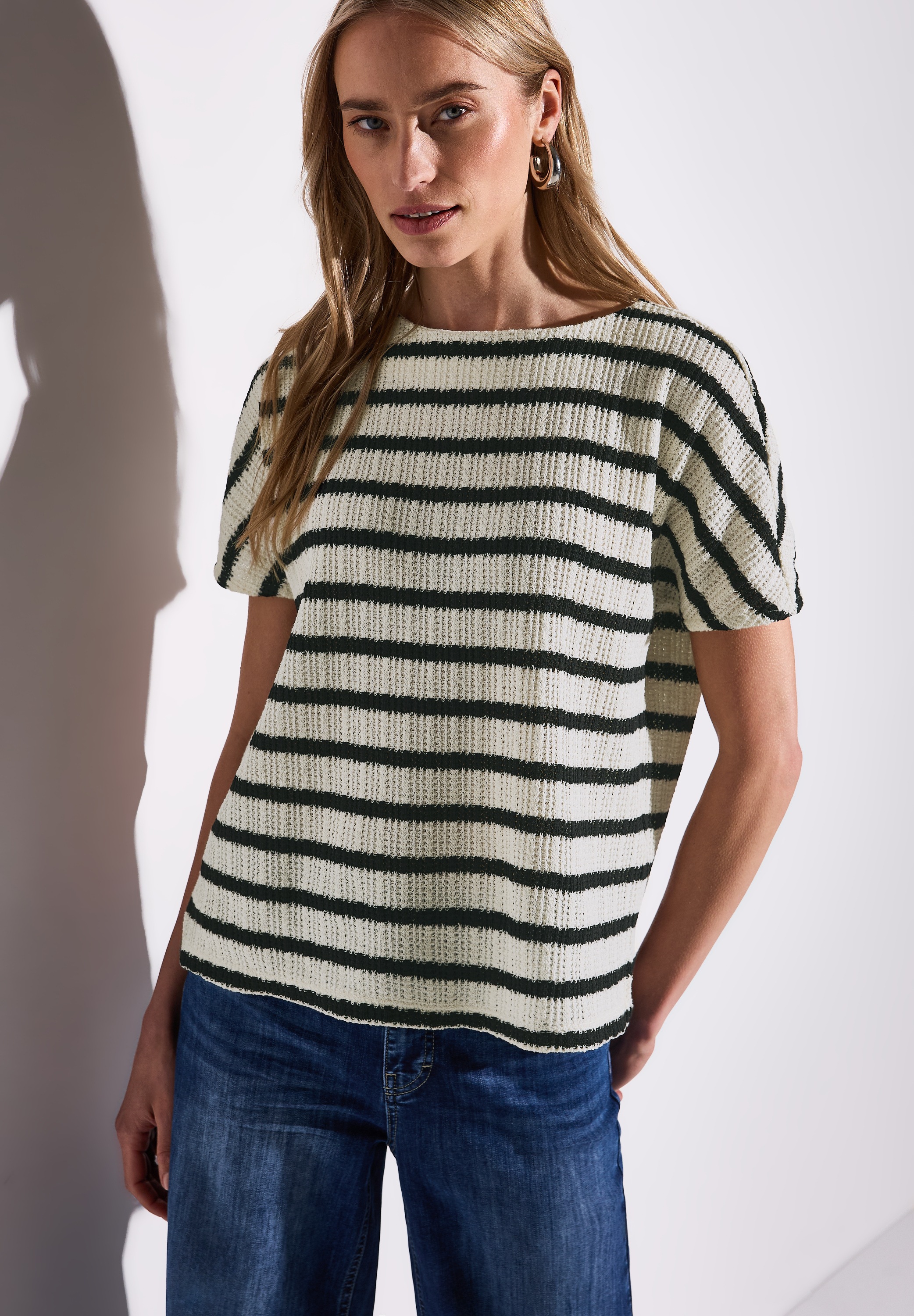 STREET ONE Kurzarmpullover, gestreift, in Struktur-Optik günstig online kaufen