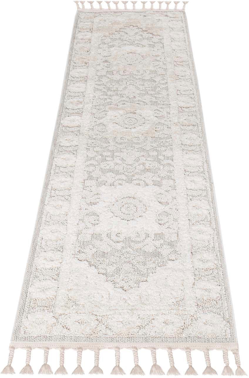 my home Hochflor-Teppich »Bjelle«, rechteckig, 20 mm Höhe, Läufer, Boho-Stil, Ornamente, Hoch Tief Struktur, mit Fransen