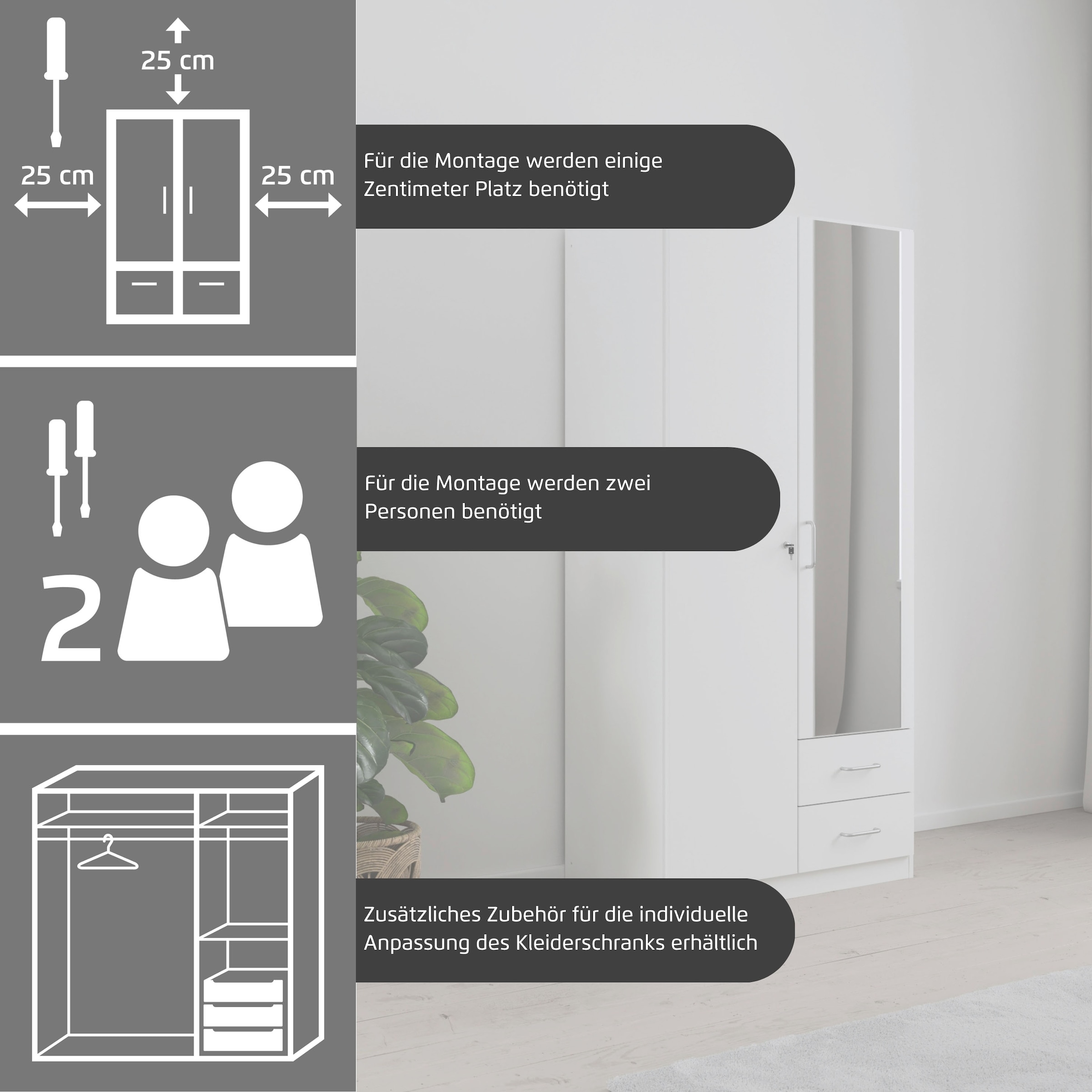 rauch Kleiderschrank »Schrank Garderobe Garderobenschrank Putzschrank Wäscheschrank BERGHEIM« Breite/Höhe/Tiefe: 91/197/54 cm,  viel Stauraum, abschließbar mit gesamt 4 Schlüsseln, MADE IN GERMANY