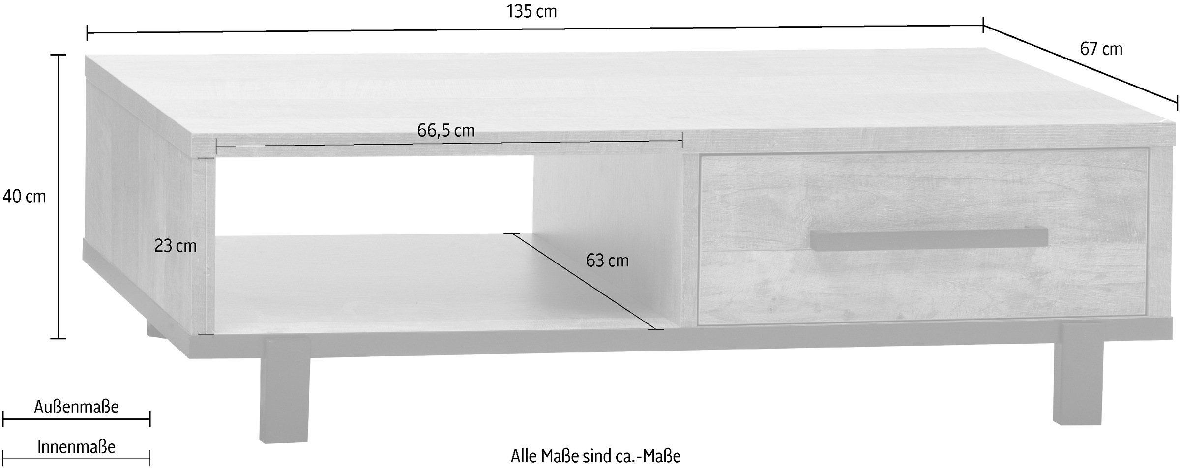 OMG Design Couchtisch »Malaga«, (1 St.), mit Schublade und Stauraum