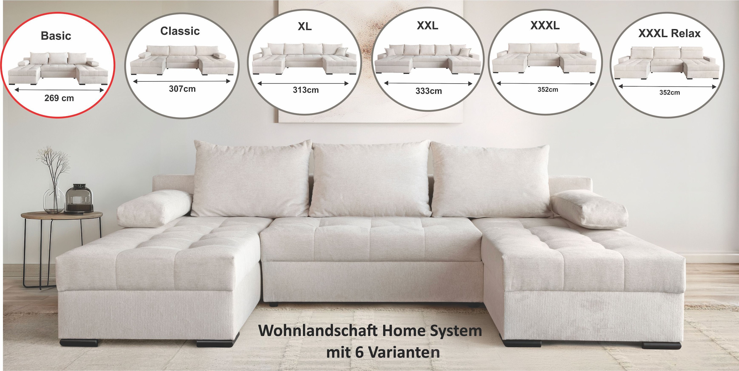 OTTO home Wohnlandschaft "Home System U-Form, von B: 269-352 cm wählbar, 6 günstig online kaufen