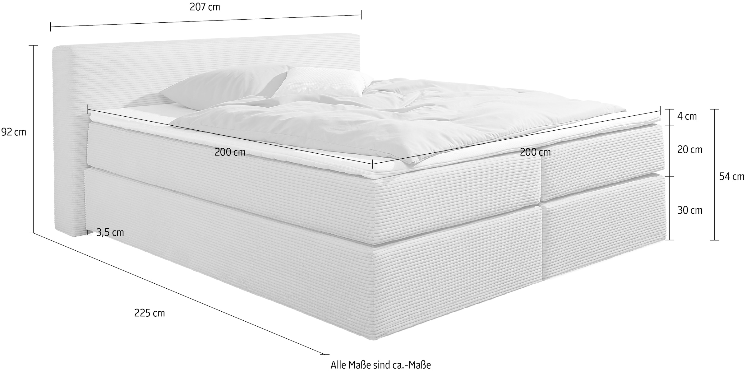 andas Boxspringbett »Åby«, In Cord Bezug, wahlweise mit und ohne Matrazte erhältlich