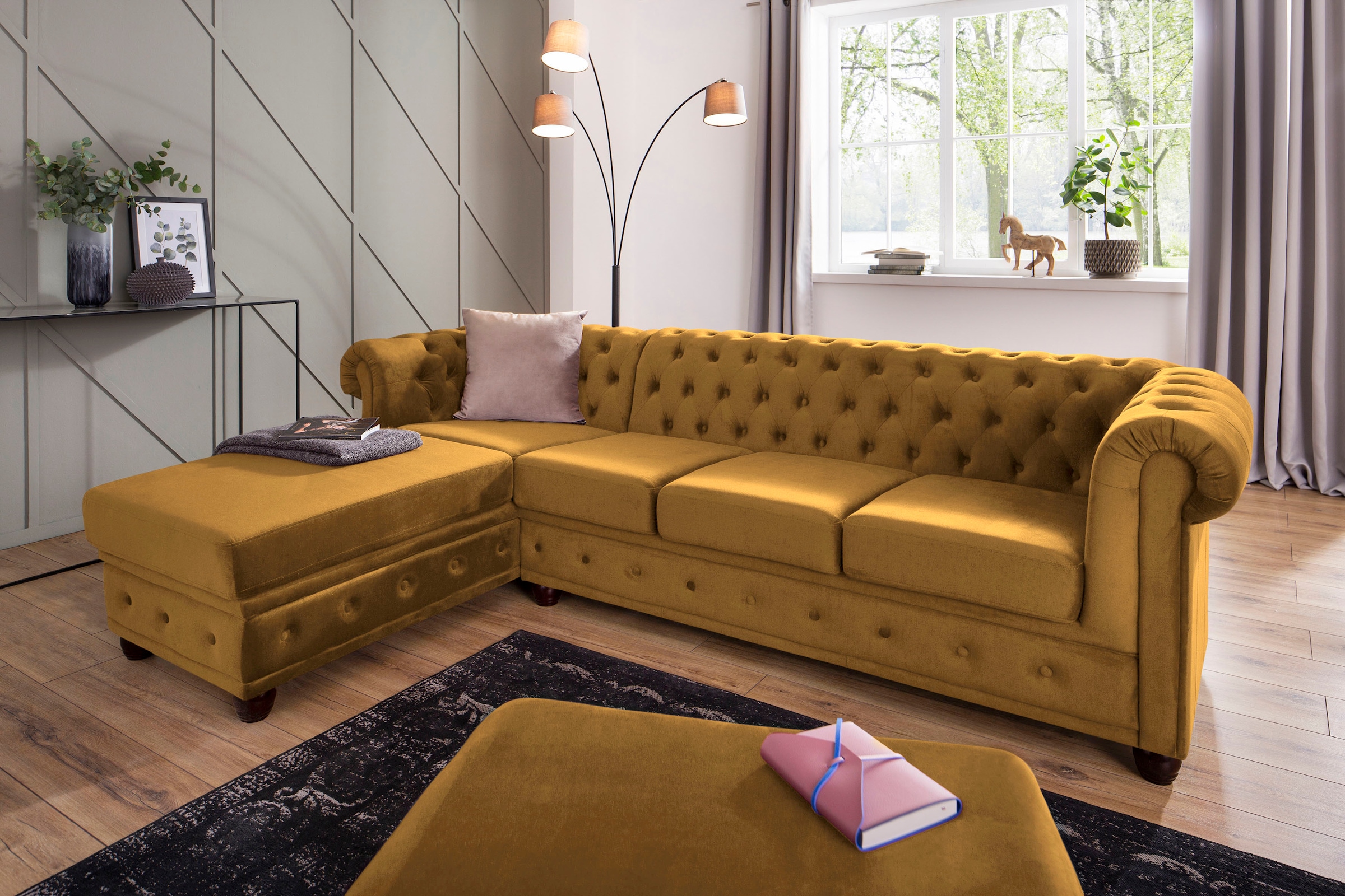 Home affaire Chesterfield-Sofa »New Castle L-Form«, hochwertige Knopfheftung in Chesterfield-Design, B/T/H: 255(171/72)