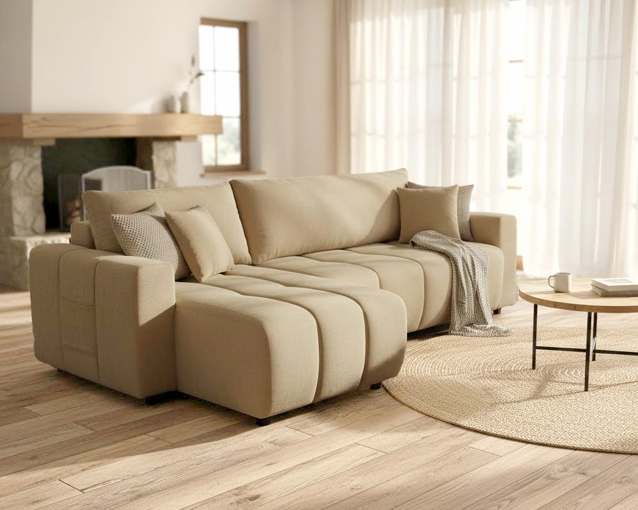 Ecksofa OTTO HOME, B:241cm H:80cm T:52cmbeige, Wohnzimmer, Sofas, "YLVAA L-Form, 241 cm - OTTO. Verlässliche Qualität.", Schlaffunktion (132/200),