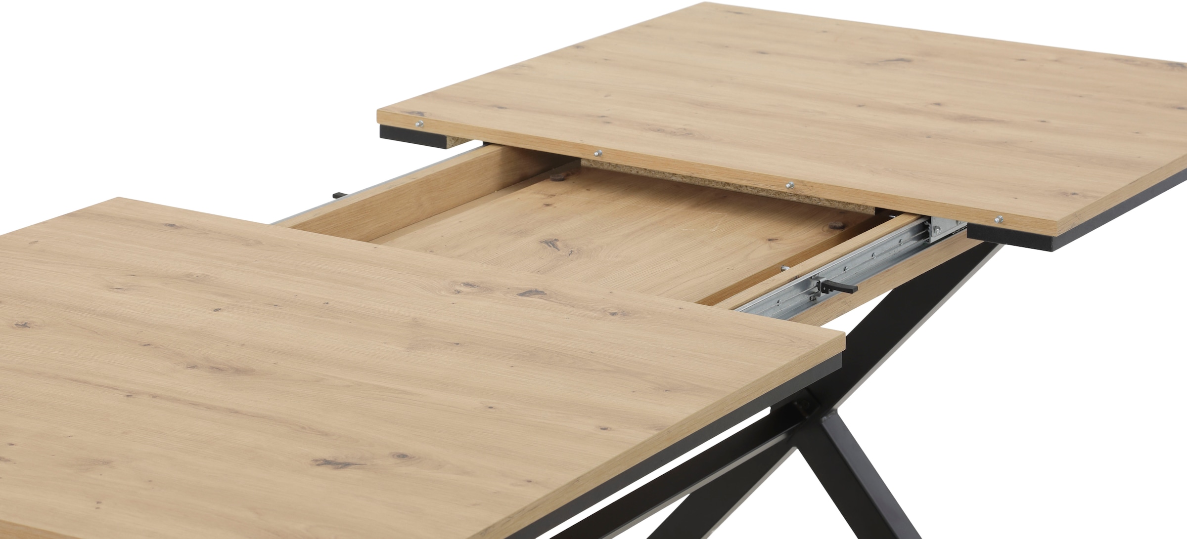 HELA Essgruppe »SAAR«, (6 tlg.), Tisch 160-200x90 cm, Einlegeplatte, X-Gestell, Stuhl 360° drehbar