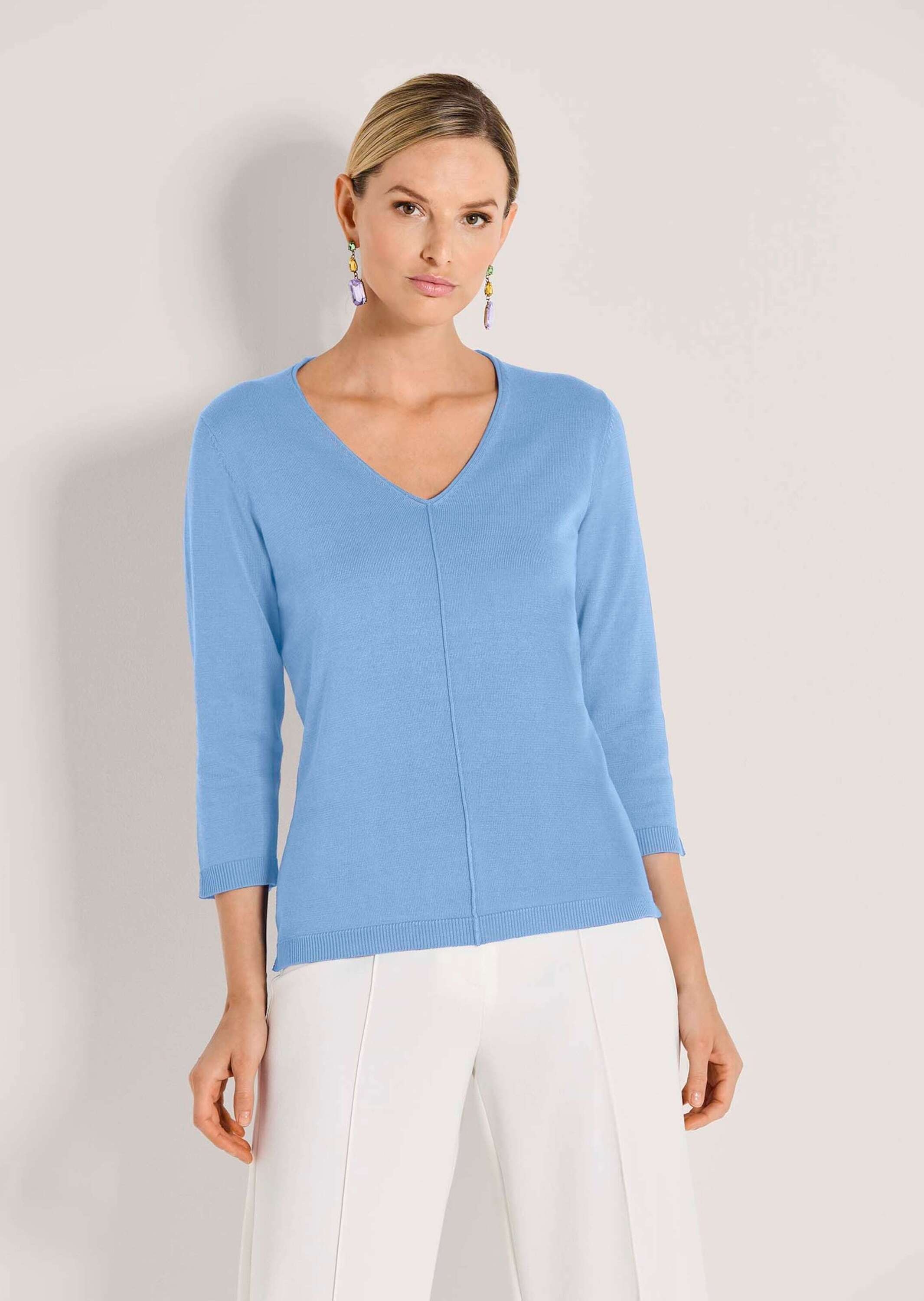 MADELEINE Longpullover Knit Sweater V-Neck Blue 36/38 2