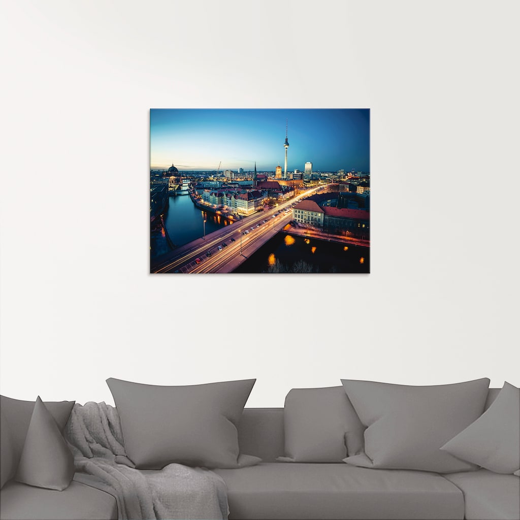 Artland Glasbild »Berlin Cityscape am Abend«, Deutschland, (1 St.)