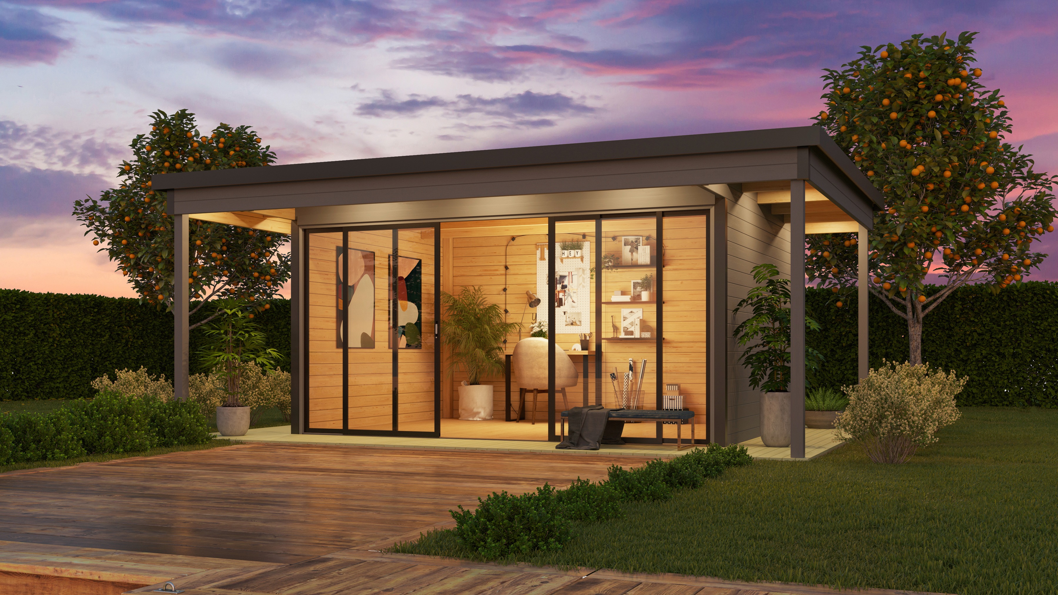 Thumbnail - LASITA MAJA Gartenhaus "DOMEO 4 LOGGIA LICHTGRAU/ANTHRAZIT - NEU" mit Überdachung, Fundamentmass 800+4180+800 x 800+3219...