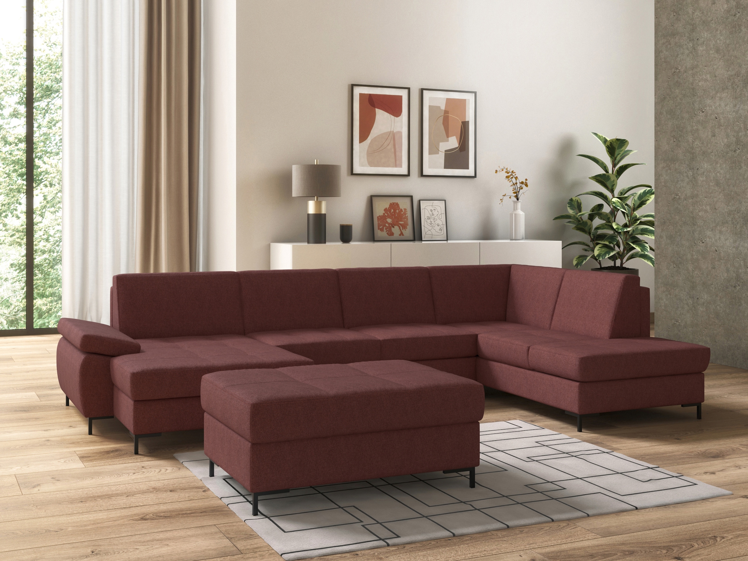 DOMO collection Wohnlandschaft »Capelo, komfortabel, klare Linien zeichnen dieses Design aus, U-Form«, mit Armteilverstellung, wahlweise mit Bettfunktion, Federkern