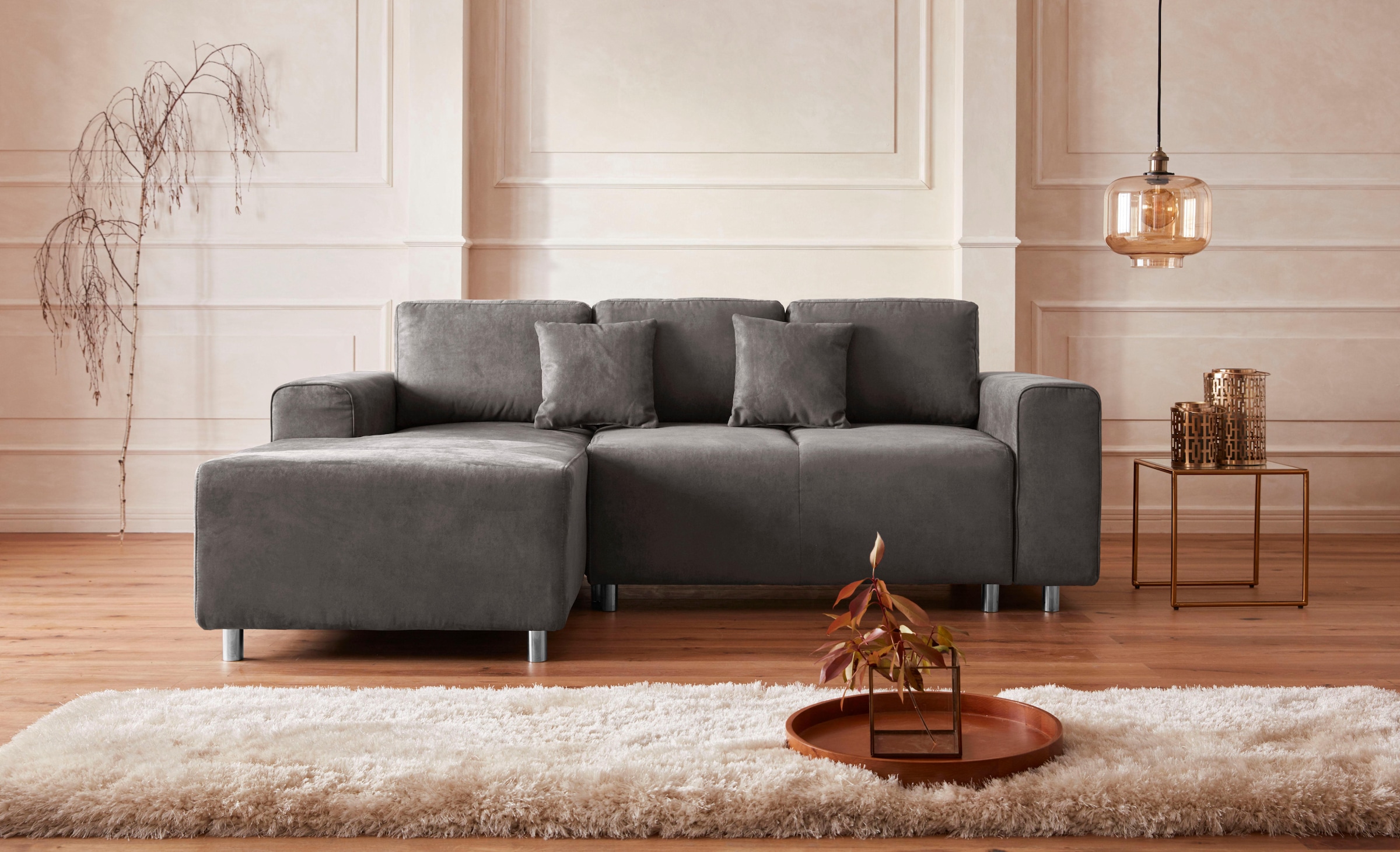 Home affaire Ecksofa »Györ«, L-Form, wahlweise mit Bettfunktion und Bettkasten incl. 2 Zierkissen