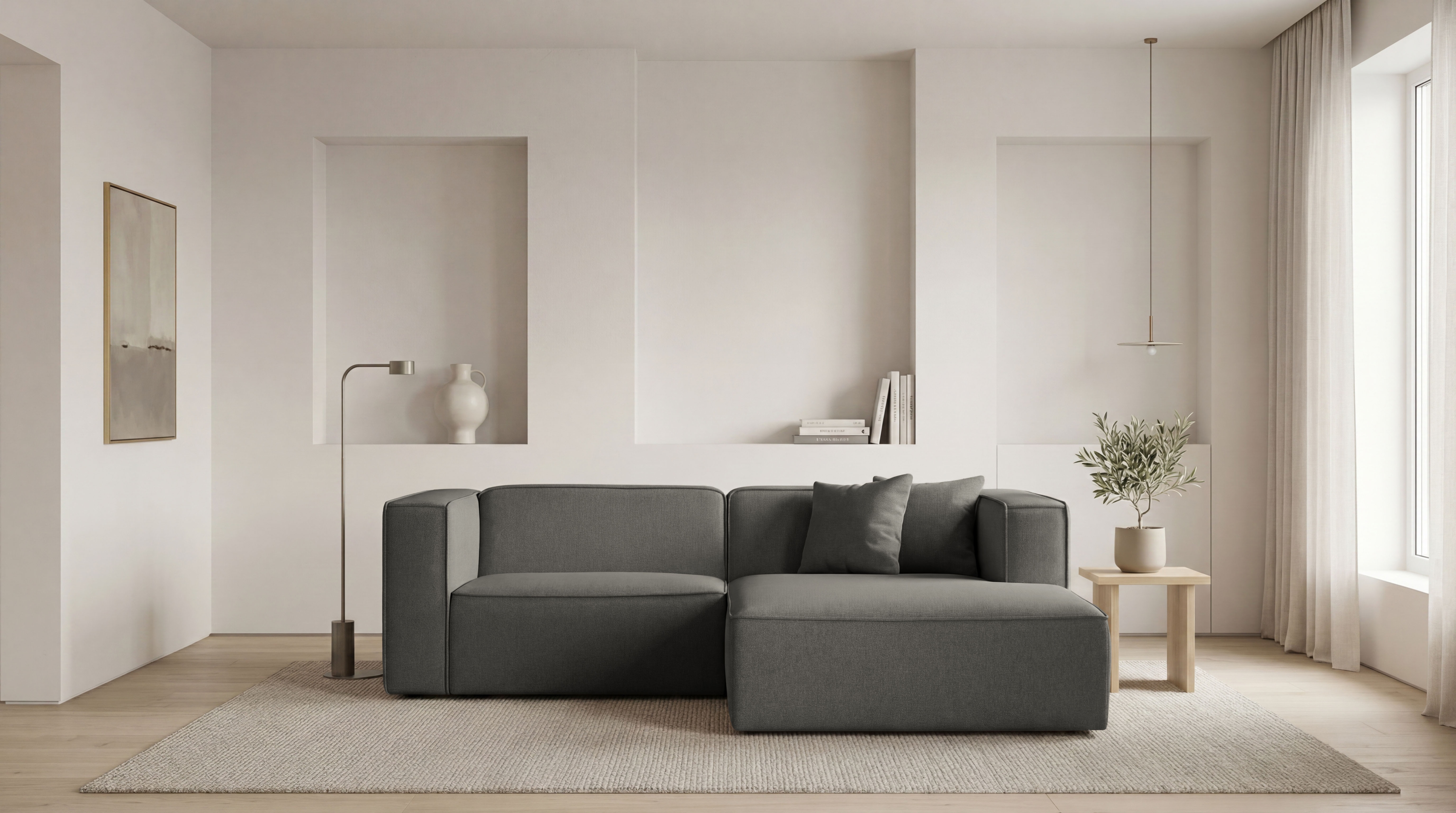 OTTO home Ecksofa "Tammie" Breite 222 cm, Webstoff fein, bodentief, mit Wellenunterfederung