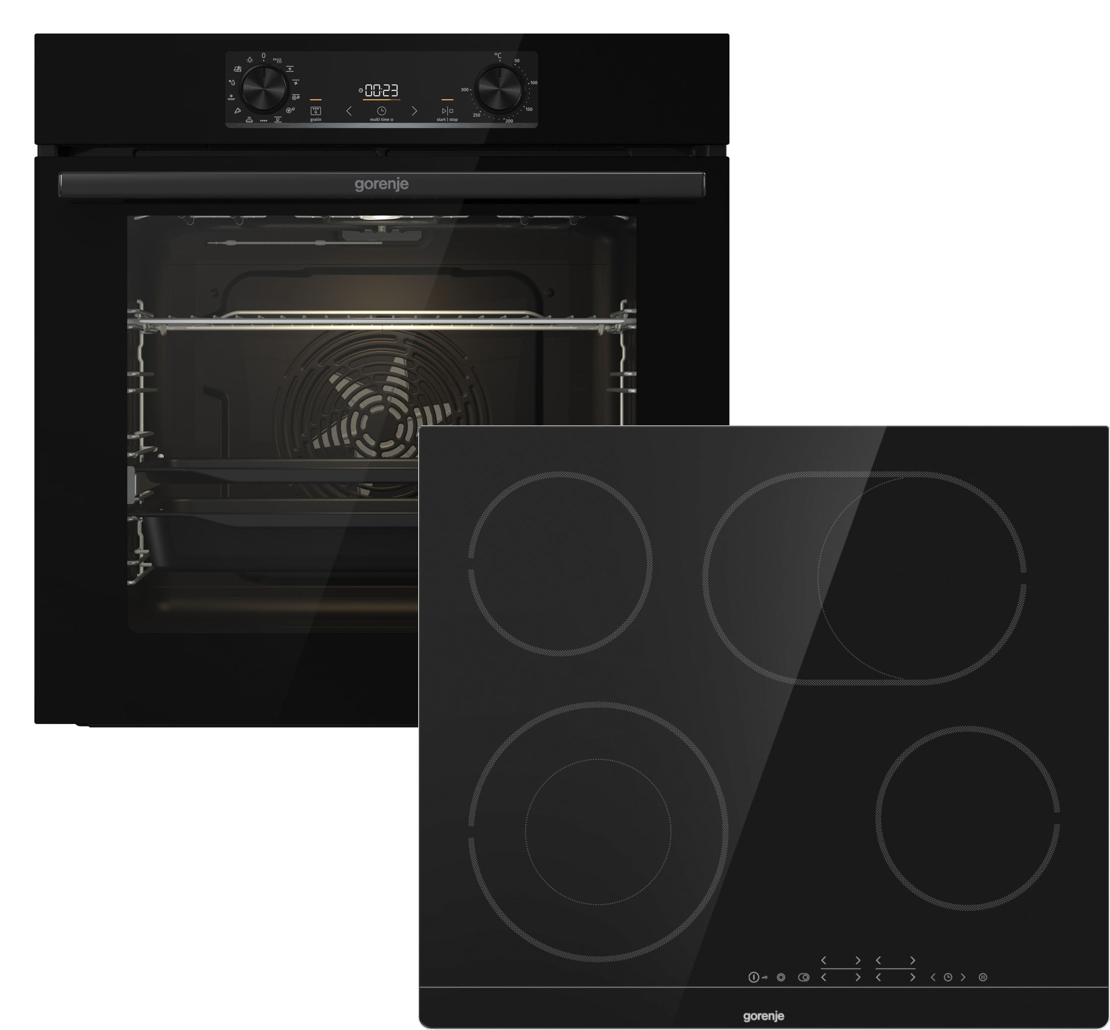 GORENJE Backofen-Set "BOS6737E13BGOT" mit 1-fach-Teleskopauszug Aqua Clean Set, Pizzafunktion mit 300 C – perfekt für Pizza, Focaccia und mehr