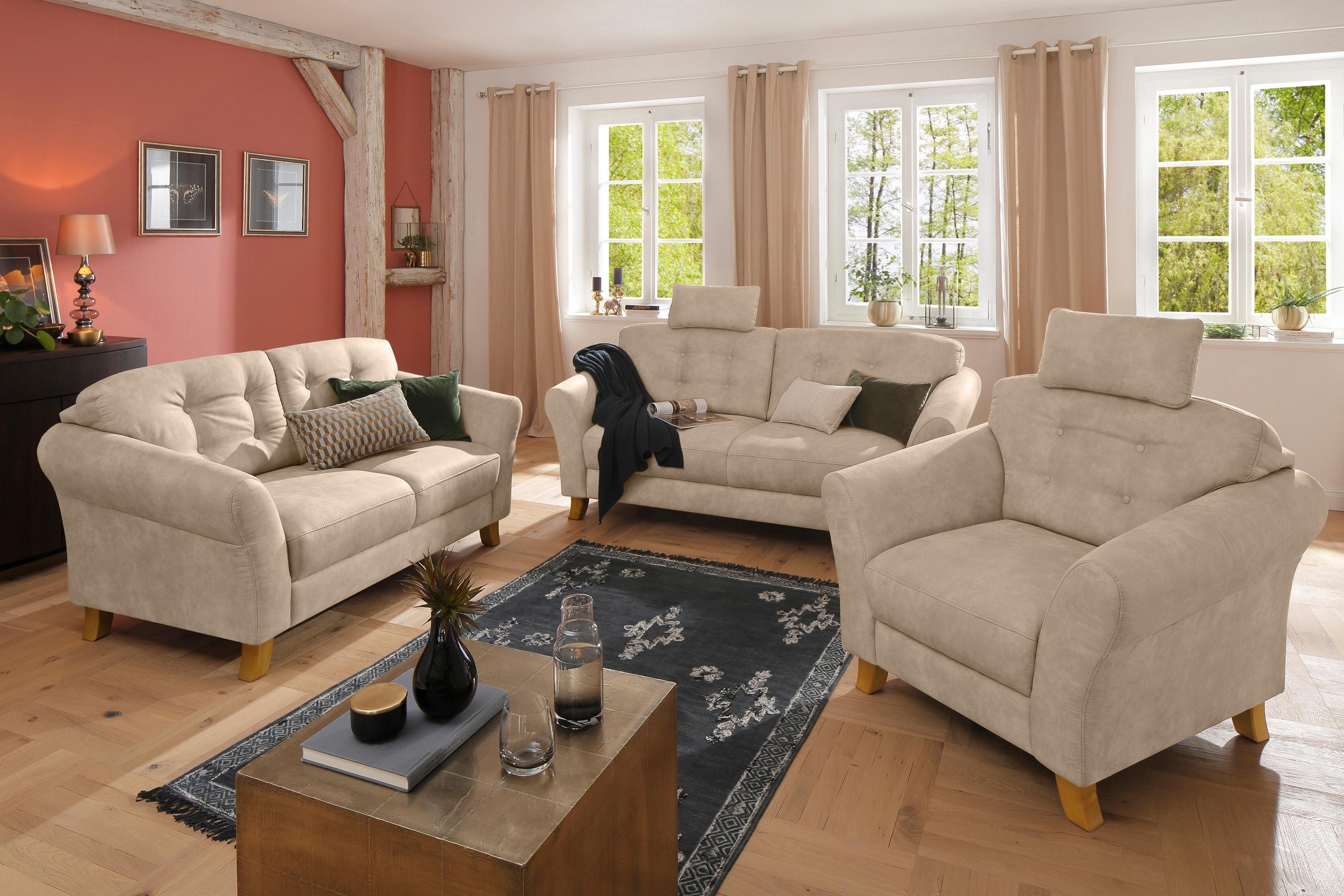 Home affaire 3-Sitzer »Trondheim«, mit Federkern, Knopfheftung im Rücken