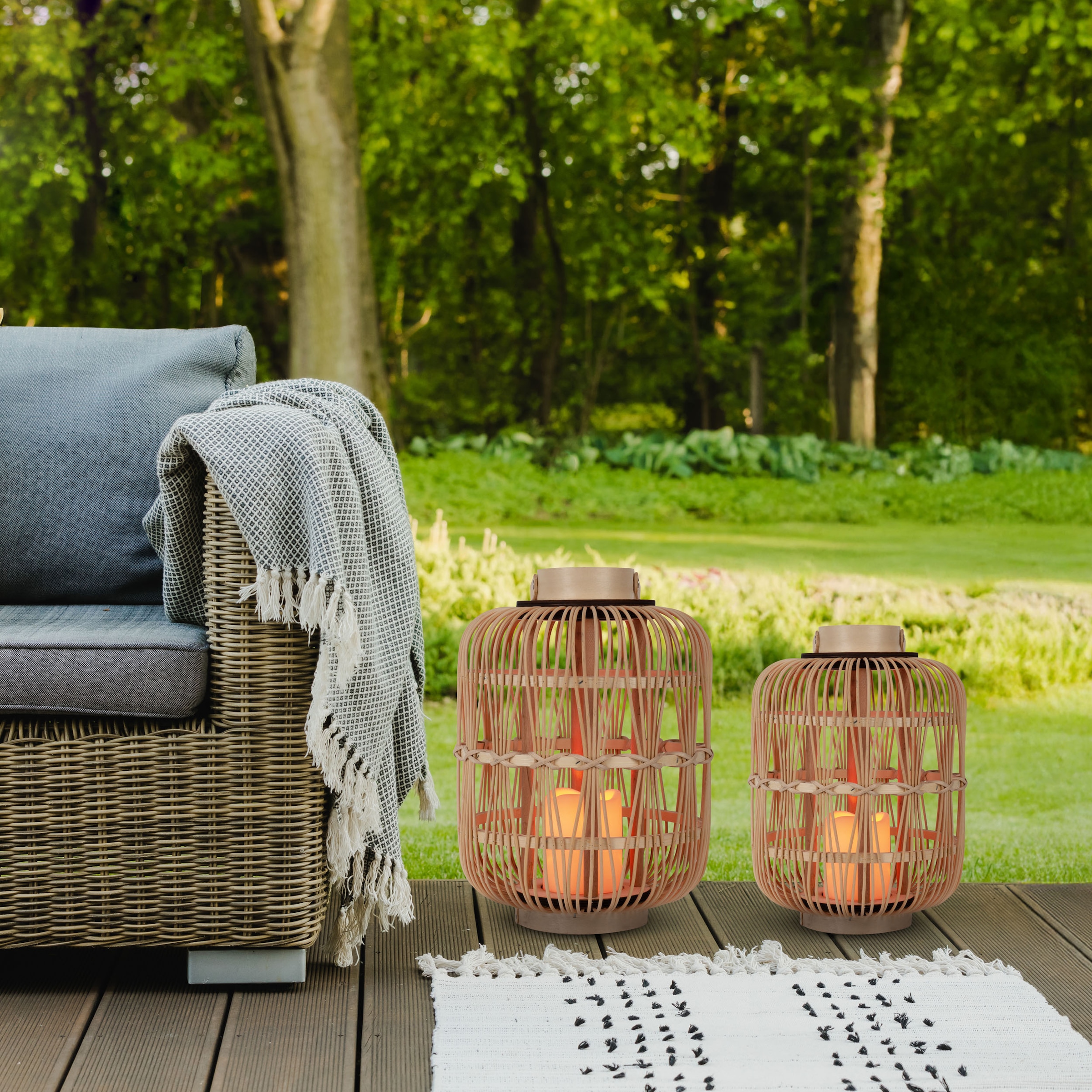 näve LED Dekolicht »Korbinian«, 1 flammig, Rattankorb natur mit Griff inkl. 1x LED-Kerze warmweiß, Timer, IP20