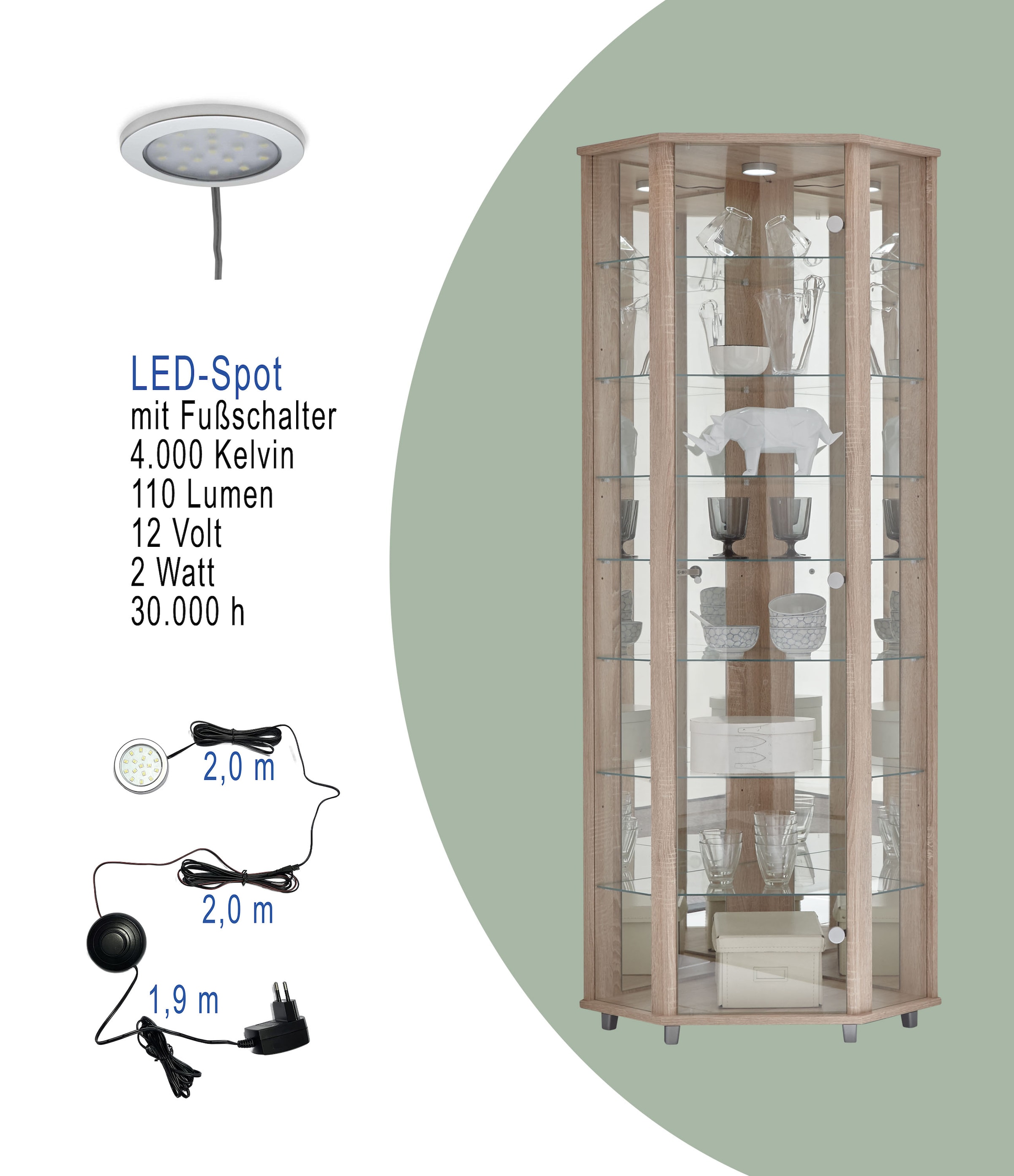 fif möbel Eckvitrine »TRIO Höhe ca. 172 cm, ink. Beleuchtung«, Eckvitrine/Glasvitrine 1x Glastür, perfekt für Sammler, Sammlervitrine