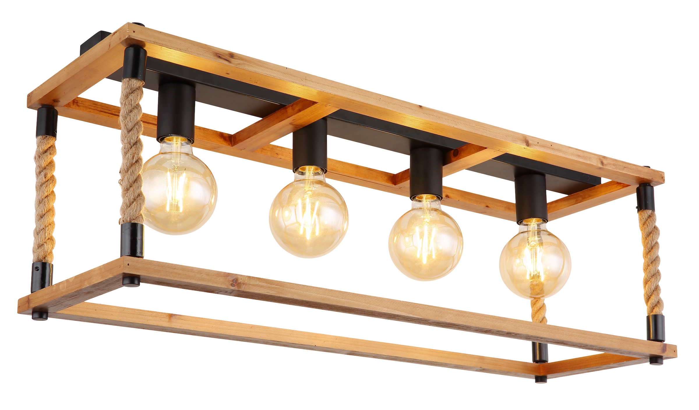 GLOBO LIGHTING Deckenleuchte »VERNON«, Leuchtmittel E27 | ohne Leuchtmittel, Deckenlampe/Holz/Hanf/Wohnbereich/Esszimmer