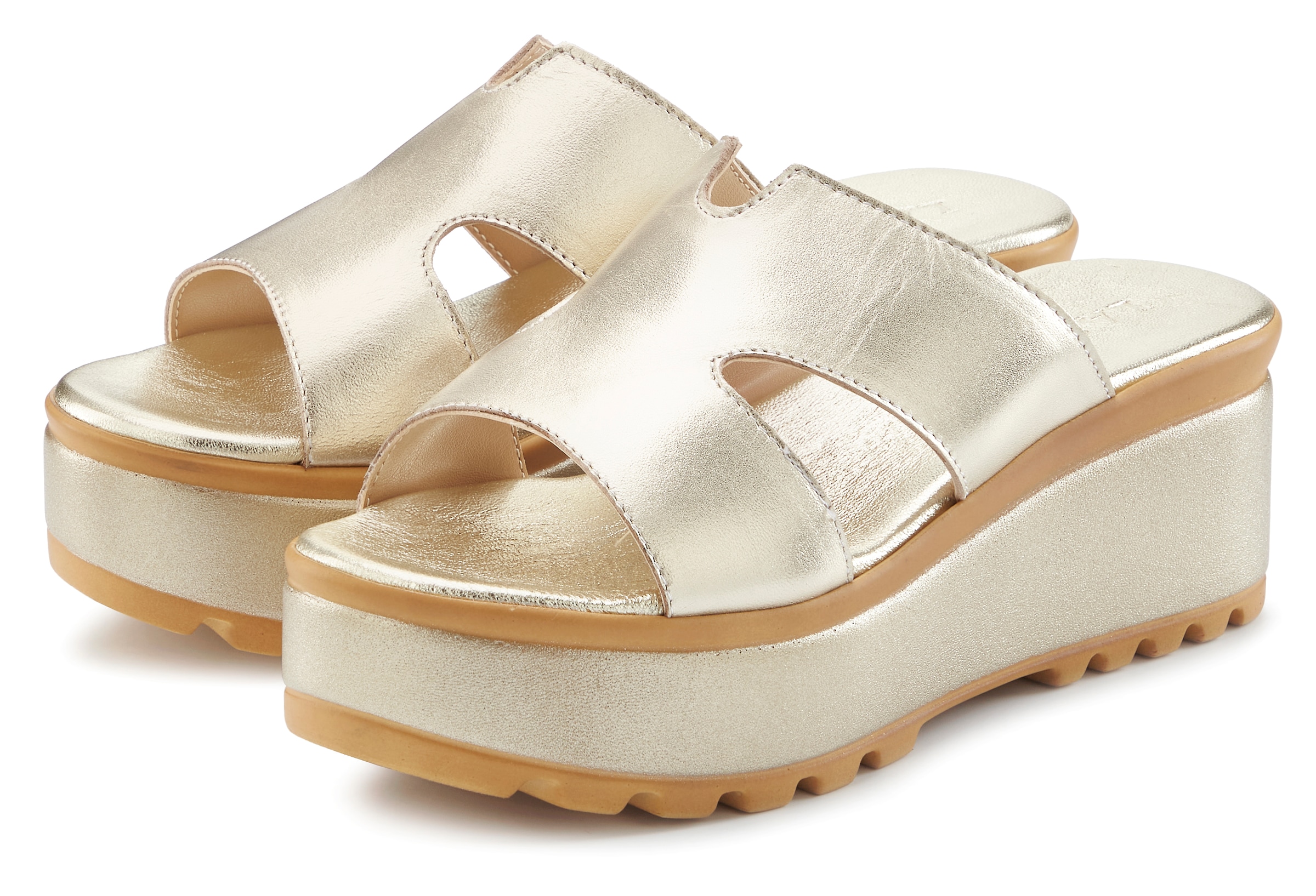 LASCANA Pantolette "Sandale, Sommerschuh, Mule", aus Leder mit Keilabsatz günstig online kaufen