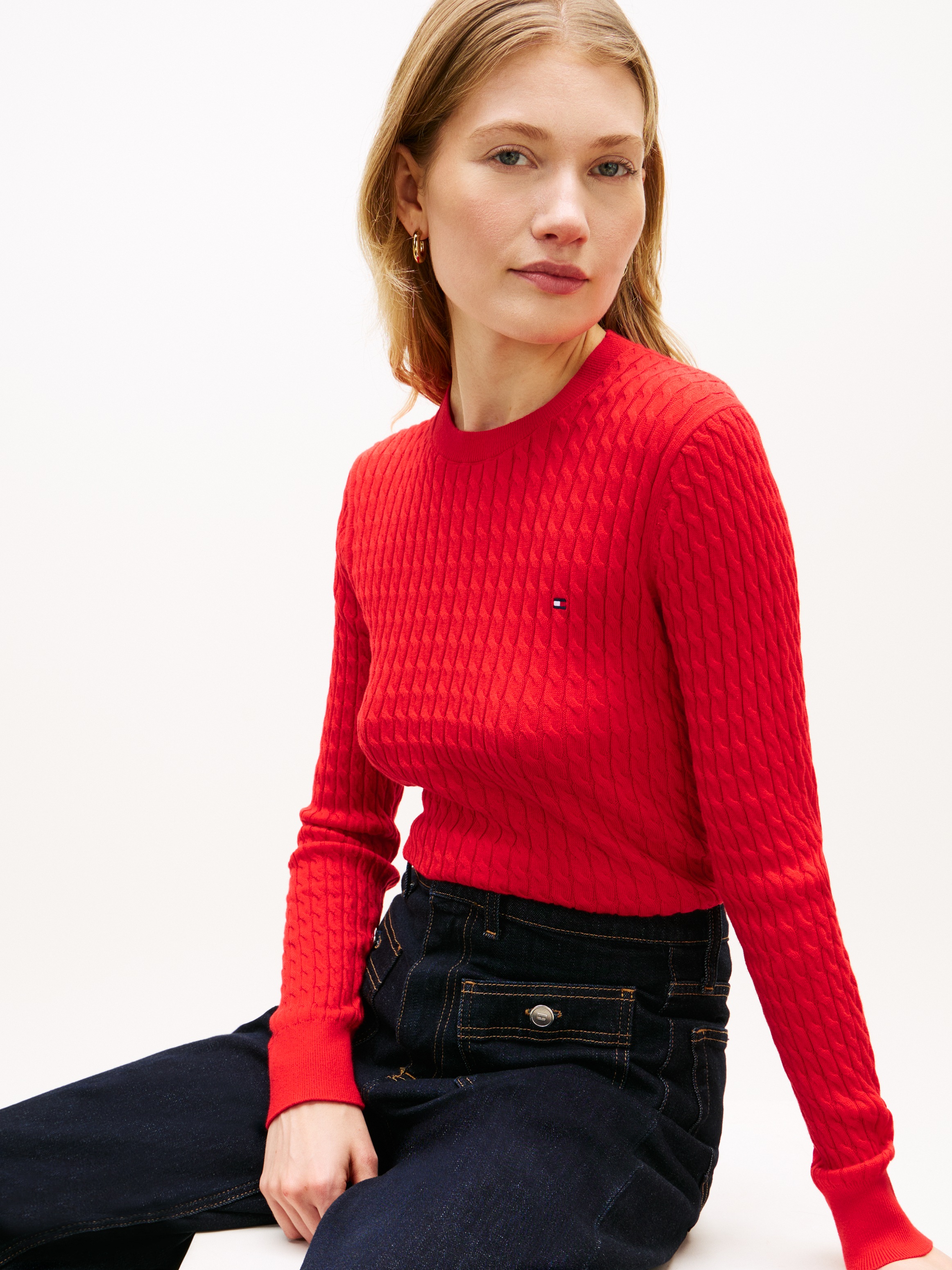 Tommy Hilfiger Rundhalspullover "CO CABLE C-NK LS SWEATER" Baumwolle, mit Z günstig online kaufen