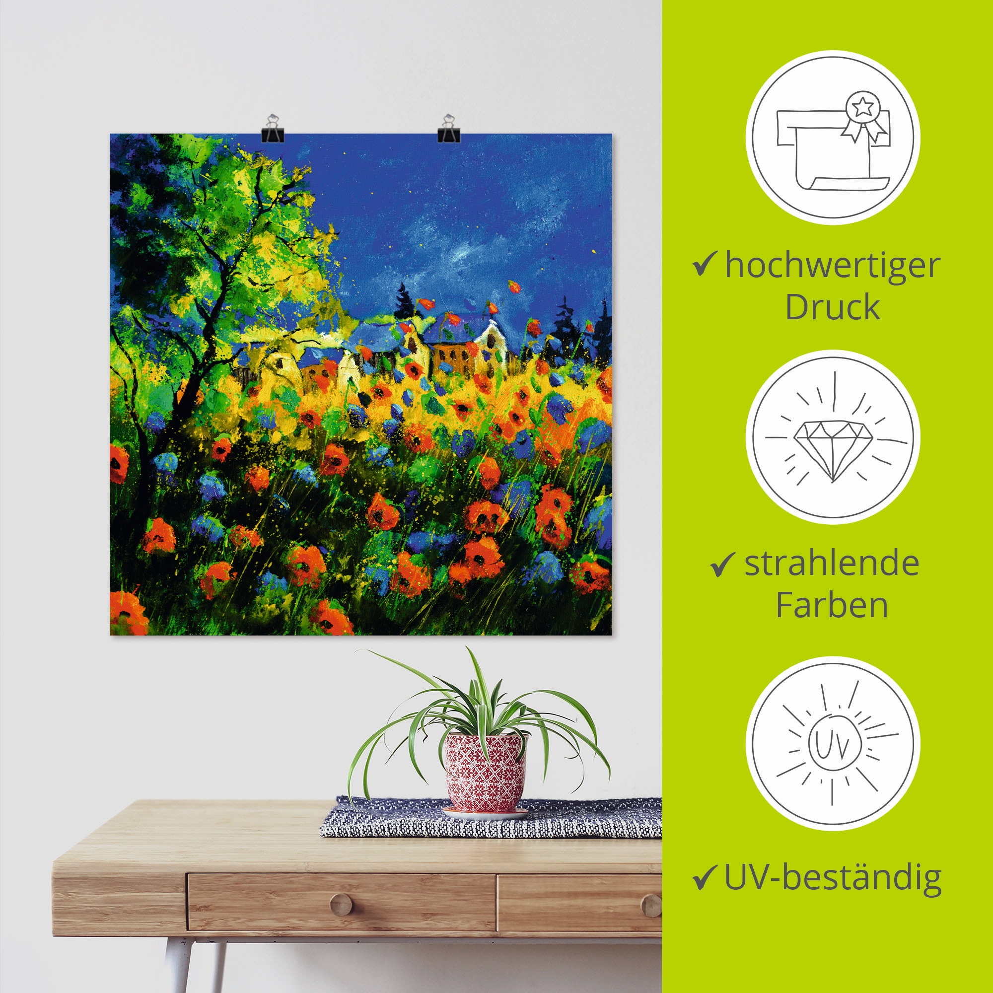 Artland Poster »Blaue und rote Mohnblumen«, Blumen, (1 St.), als Alubild, Leinwandbild, Wandaufkleber oder Poster in versch. Größen