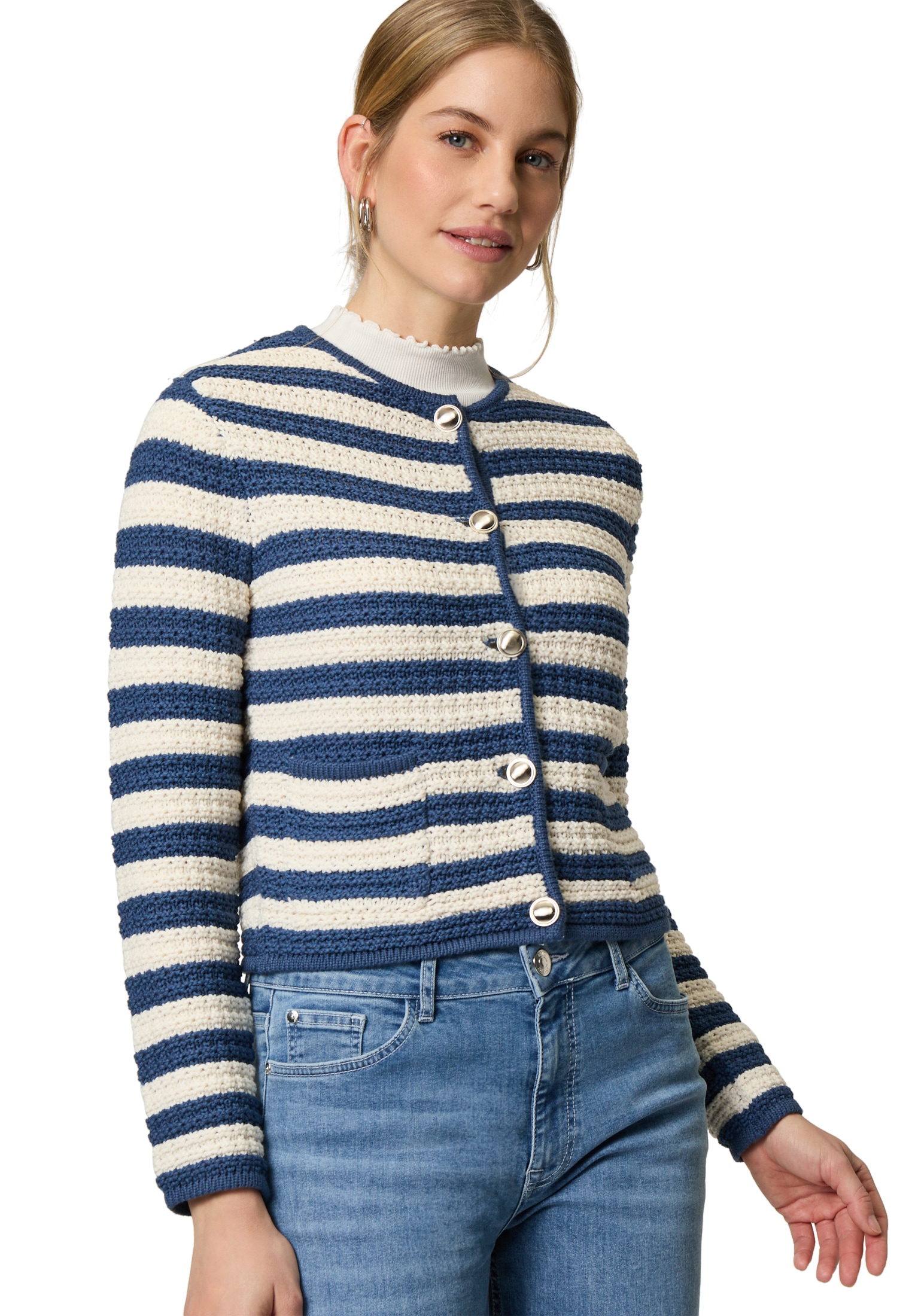 Zero Strickjacke "zero Damen Strickjacke mit Streifen", Knopfleiste günstig online kaufen