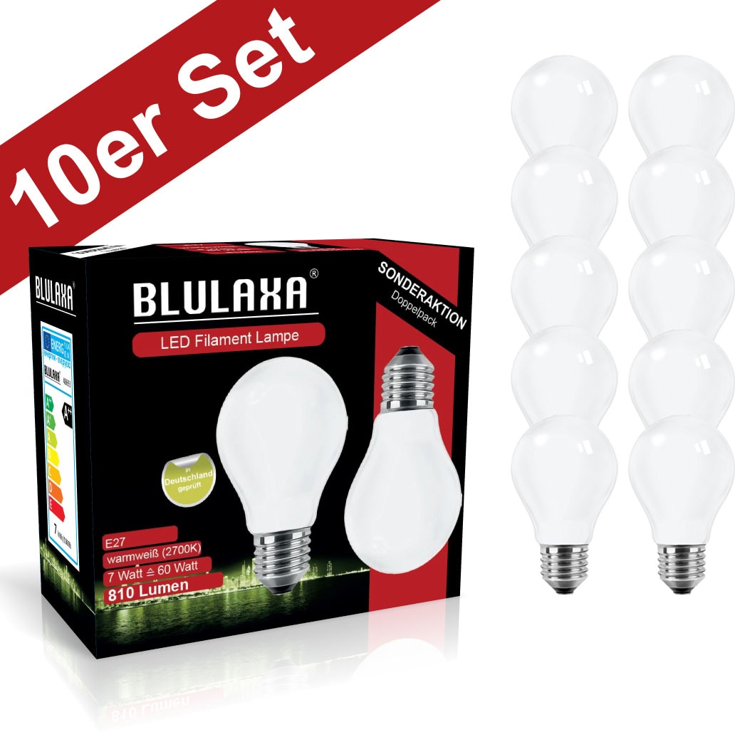 BLULAXA LED-Filament »Retro Multi«, E27, 10 St., Warmweiß, 10er-Set, Promotion-Pack Birnenform, Filament, opal