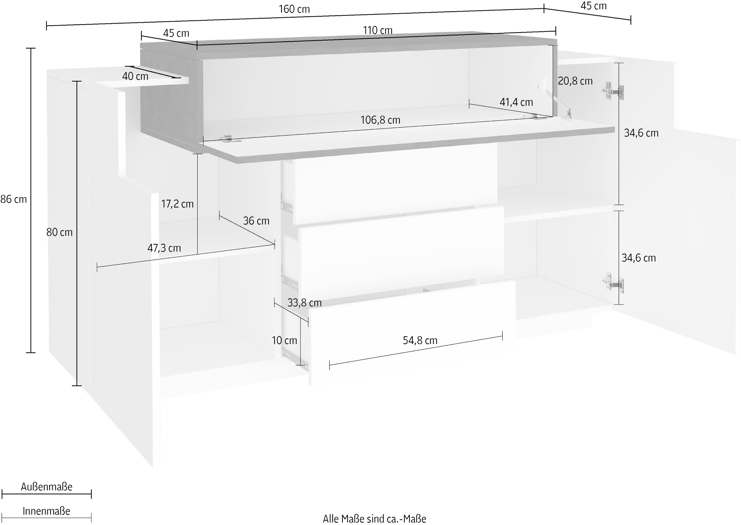 INOSIGN Kommode »Coro, Kommode, Schrank, Kredenz, grifflos«, 1 Klappe,2 Türen,3 Schubkästen Doppeltiefe Hochglanz Front Breite 160