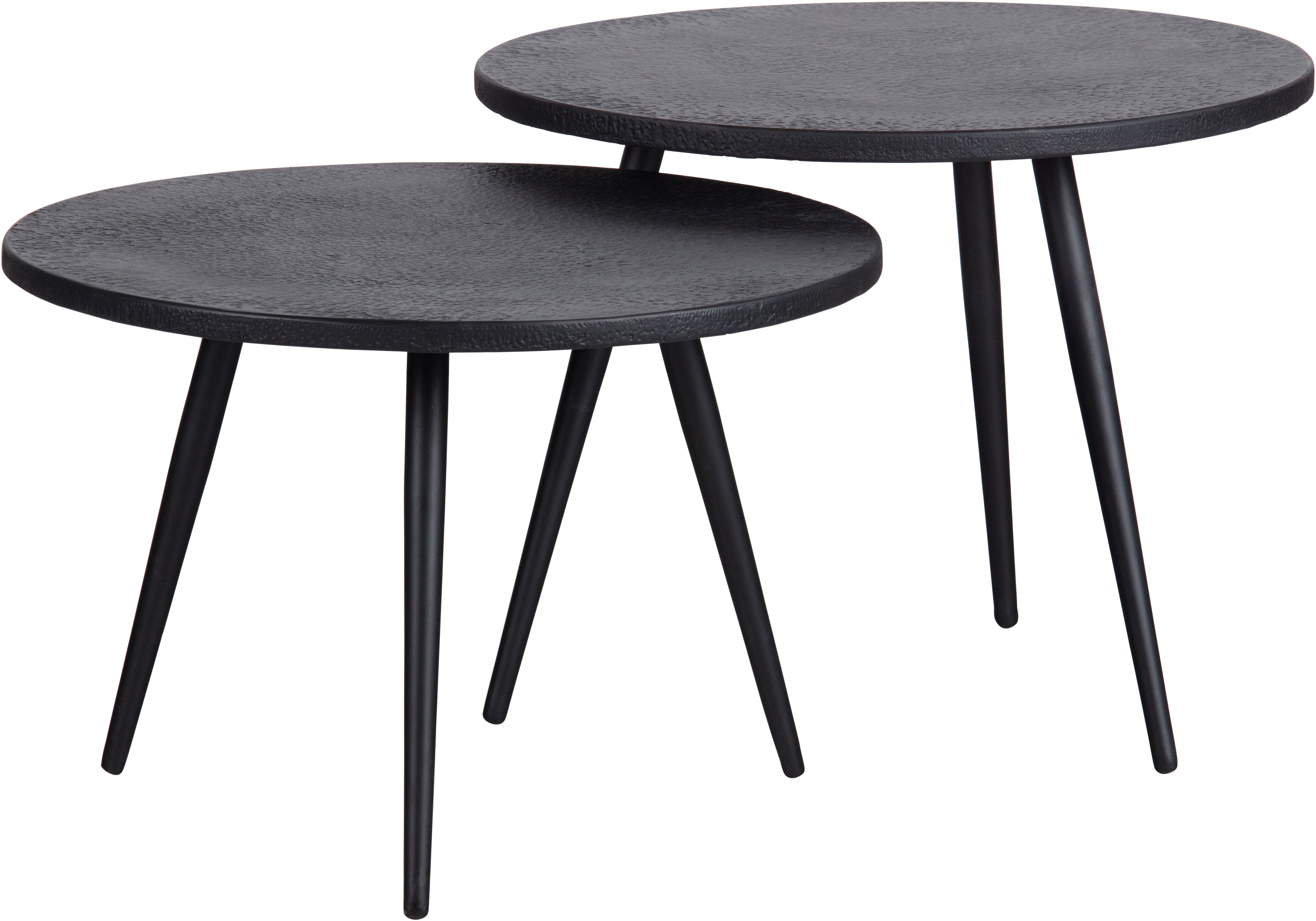 WOOOD Beistelltisch "Suze aus Multiplex mit Metallbeschichtung Ø53x42 / Ø53x36 cm" Set, 2 Stk. tlg. 2er-Set, Plattendicke 2 cm, Beine aus MS-Eisen, pulverbeschichtet