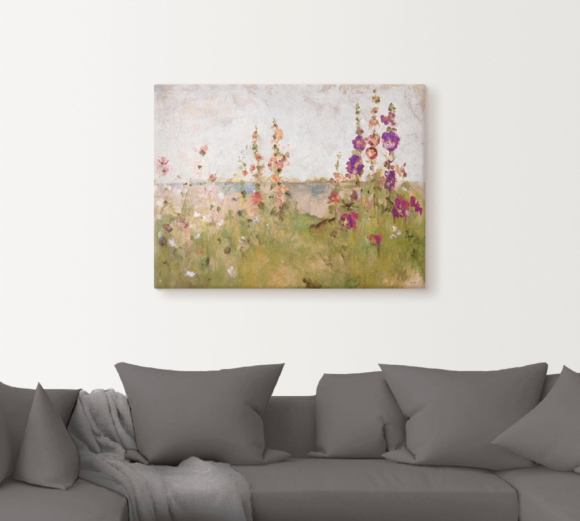 Artland Wandbild "Stockrosen am Meer" Blumen 1 Stk. tlg. als Leinwandbild, günstig online kaufen