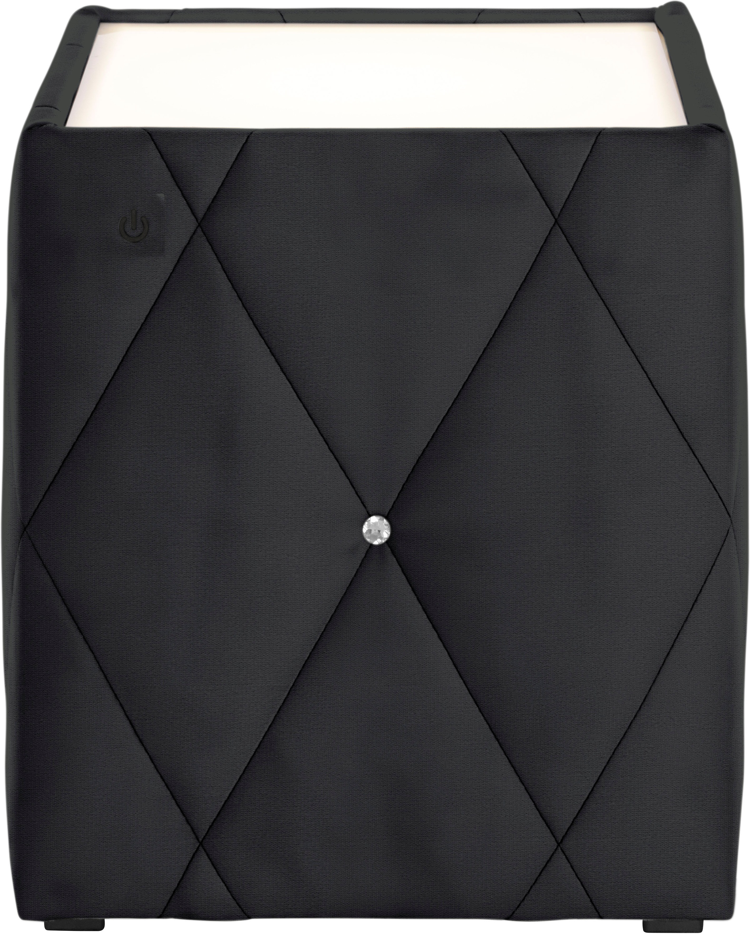 Nachttisch HOME AFFAIRE "Alfie", schwarz (schwarz, plexi milchglas), B:50cm H:53cm T:50cm, Tische, Nachttisch, mit Beleuchtung und Bezug aus Samtverlours 3