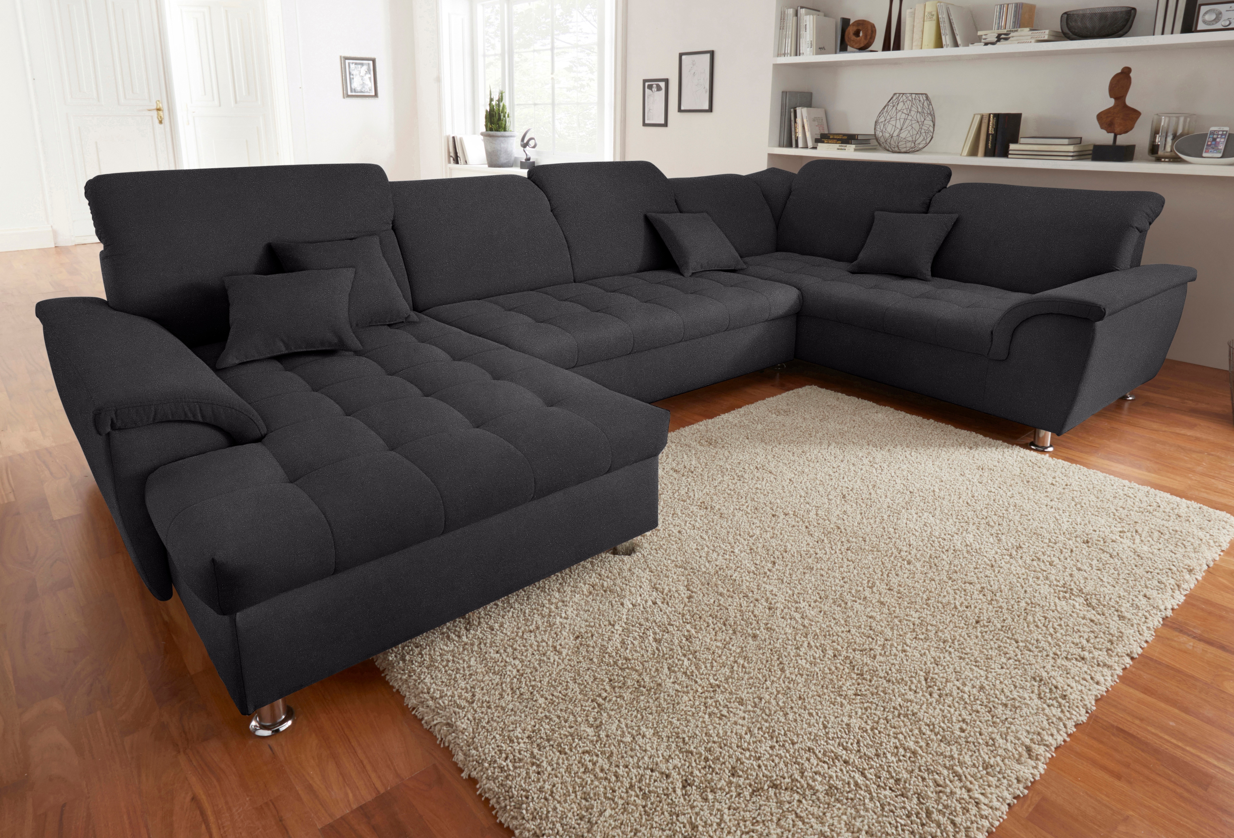 DOMO collection "FRANZI mit Kopfteilverstellung, U-Form mit viel Platz, bequem" XXL-Sofa, U-Form, belastbar bis 140kg/Sitz, graphite, Breite: 352cm