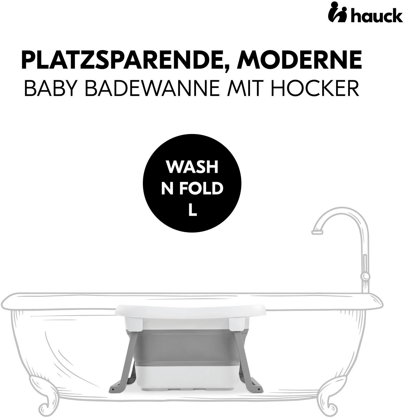 Hauck Babybadewanne »Wash N Fold L, White/Stone«, Faltbadewanne mit Wassertemperaturmessung am Ablaufstopfen