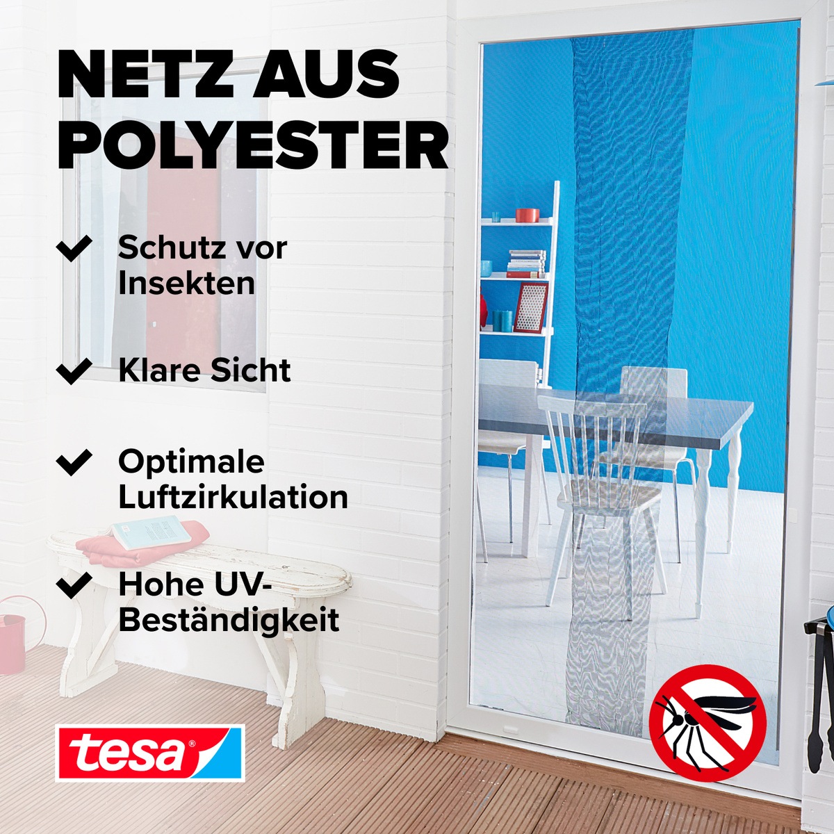 tesa Insektenschutz-Tür »Insect Stop Comfort Fliegengitter für Türen - 1,3 m : 2,5 m«, Insektenschutzgitter Dachfenster - ohne Bohren - zuschneidbar
