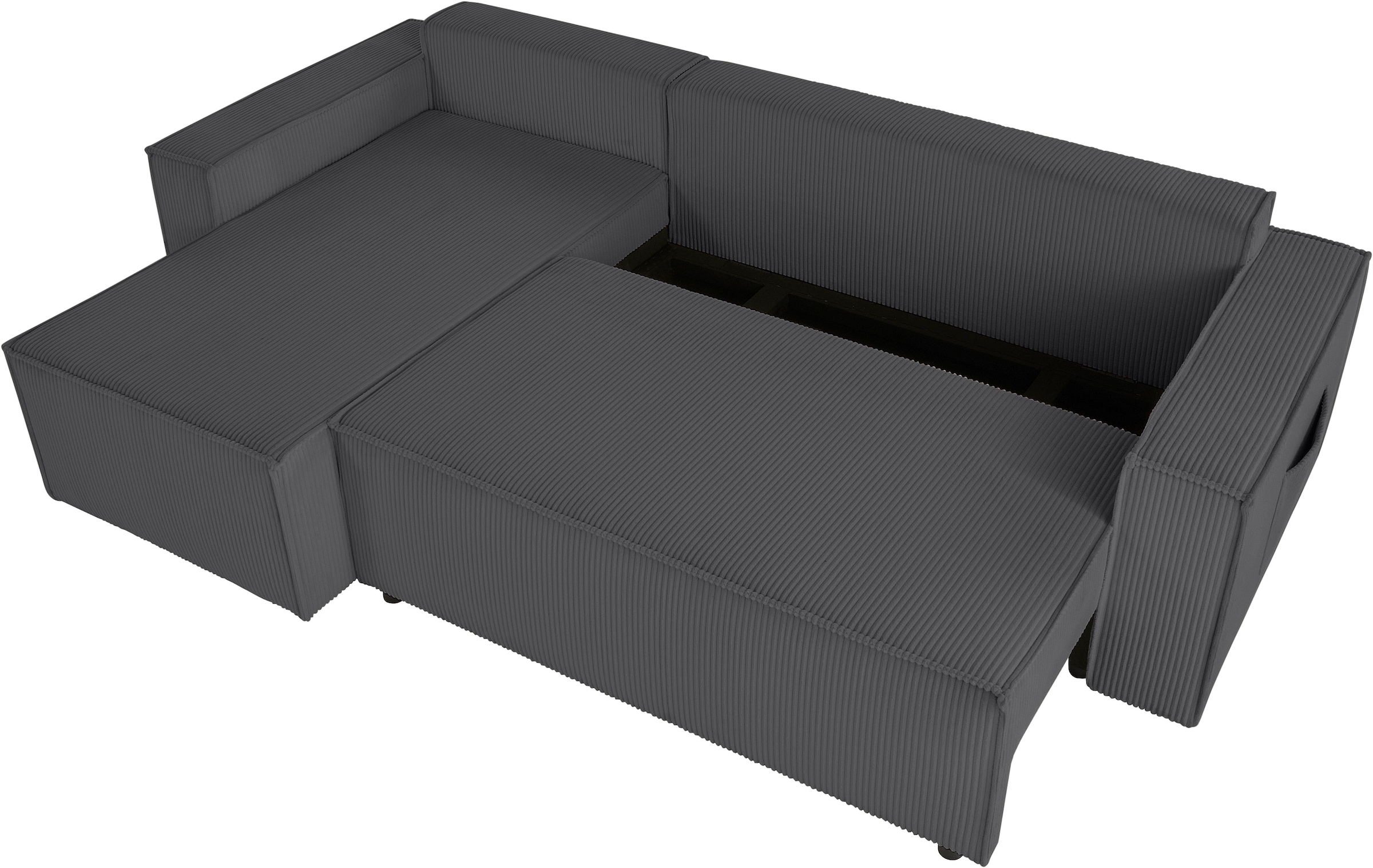 OTTO home Ecksofa »CASSI, 241cm, L-Form, Schlafsofa, Dauerschläfer, Boxspringfederung« Schlaffunktion (133/200) ,Bettkasten, Recamiere links/rechts, Cord