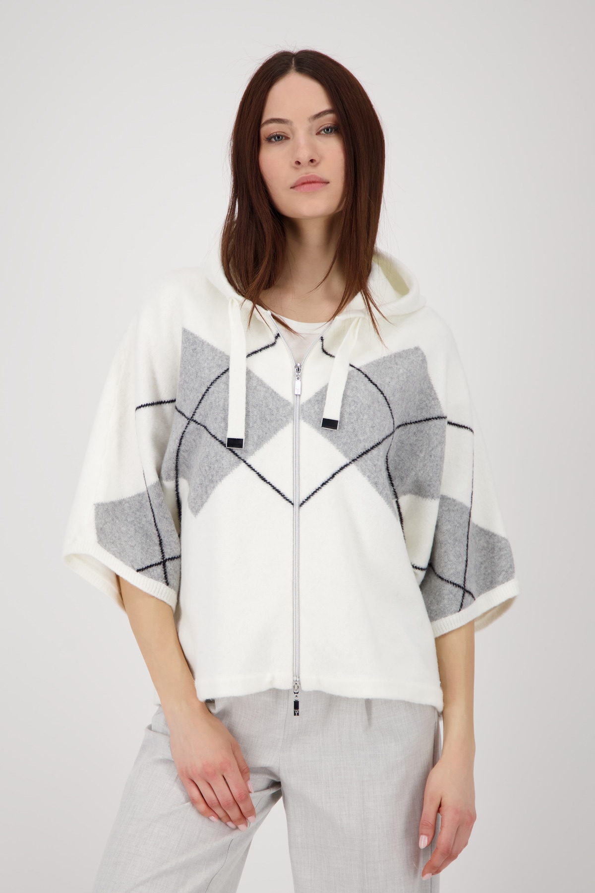 Monari Strickcape "Jacke Strickjacke Karo", Loose fit mit Rundhalsausschnit günstig online kaufen