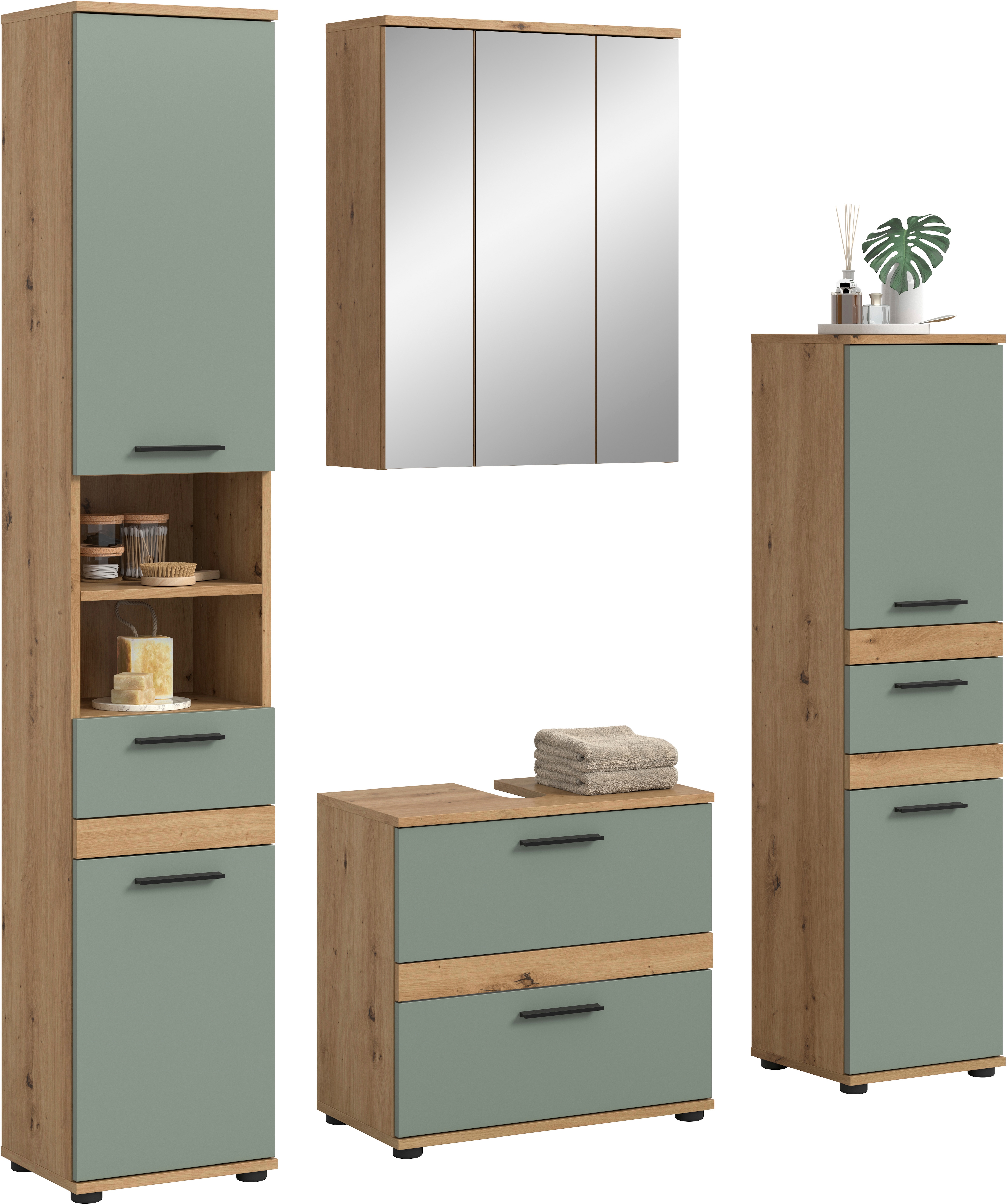 welltime Badmöbel-Set "LUCCA, 4-teilig, MDF Hochglanzfront, bestehend aus:" Set, 4 Stk. tlg.