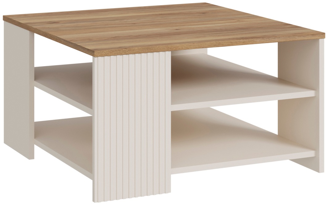 FORTE Couchtisch "Oak Squere, Ablageboden, Lamellenoptik,2 farbiges Dekor" B/H/T 80/45/80cm Tischplatte Holzdekor