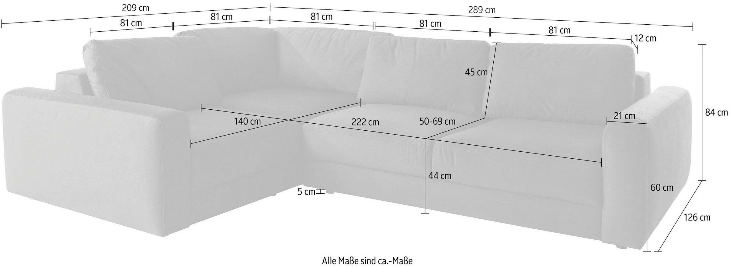 Places of Style Ecksofa »Bloomfield, L-Form«, In verschiedenen Größen