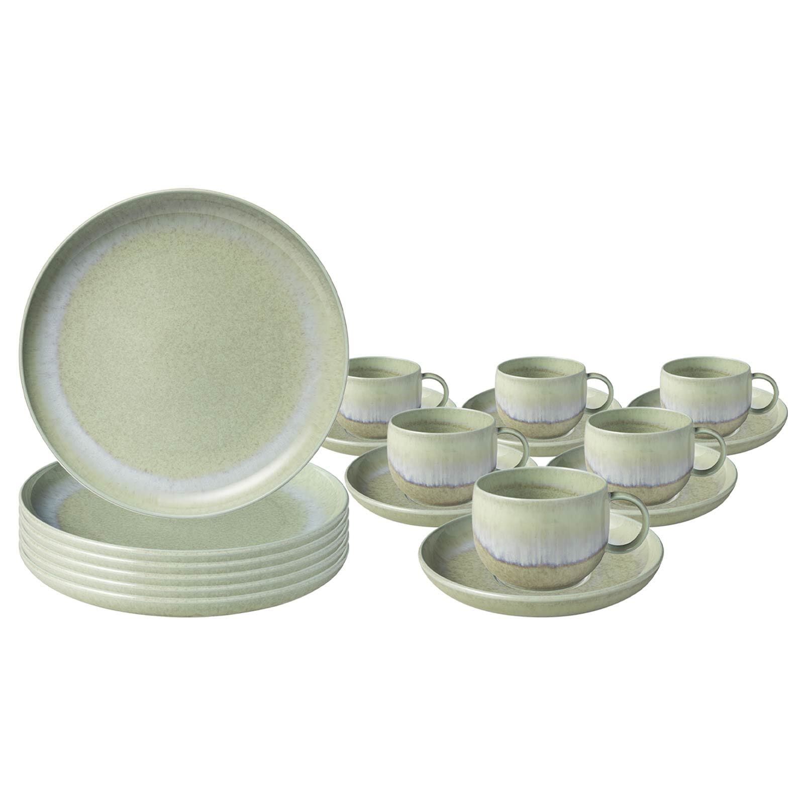like. by Villeroy & Boch Geschirr-Set "Kaffeeservice Perlemor Alga 18er Set grün" Spülmaschinengeeignet, Mikrowellengeeignet