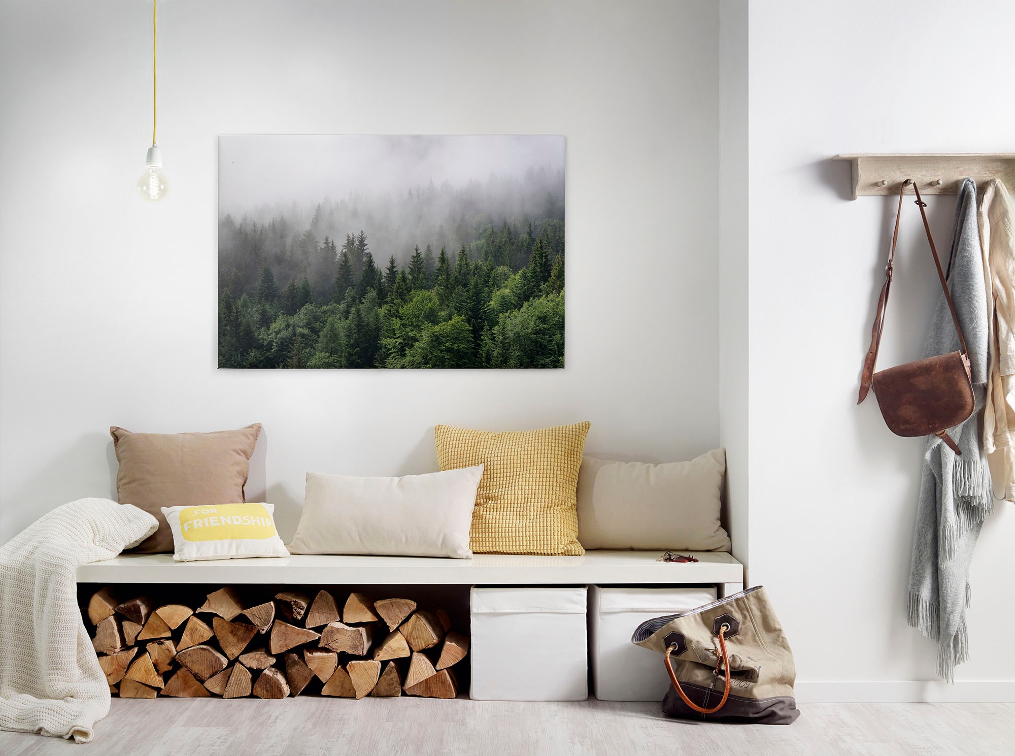 A.S. Création Leinwandbild "Foggy Fir Trees" Kunst Wald 1 Stk. tlg. Wald Keilrahmen Nebel Bäume Leinwand-Bild Wohnzimmer modern Wandbild