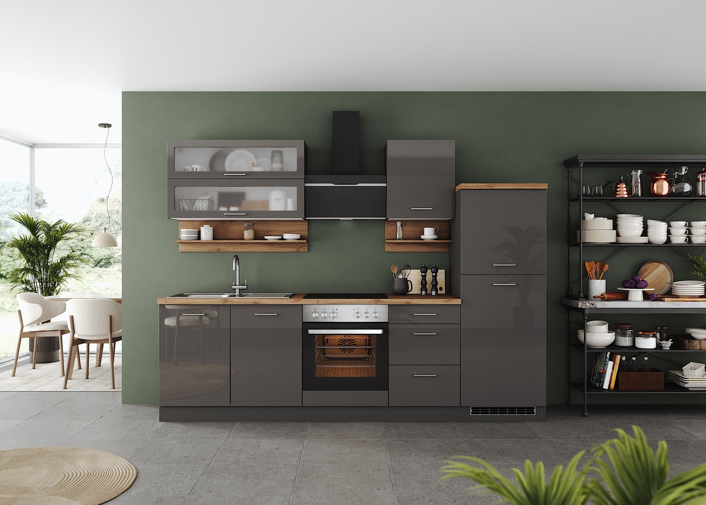 KOCHSTATION Küchenzeile "KS-Milan", 270 cm breit, robuste Metallauszüge, vi günstig online kaufen