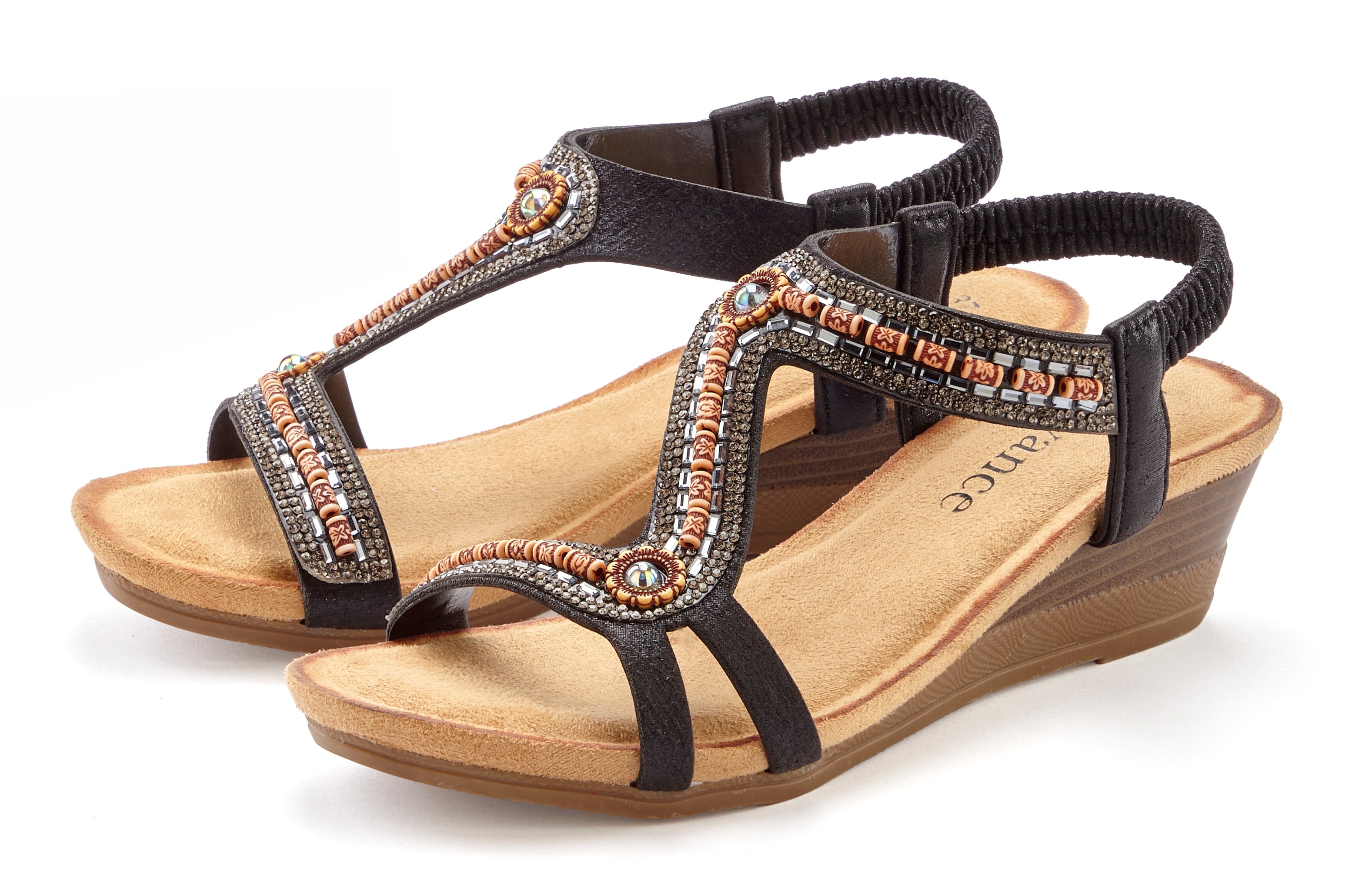 Vivance Sandalette "Sommerschuh, offener Schuh, Sandale, Keilsandalette," mit Glitzerdetails, Keilabsatz & elastischem Riemchen VEGAN