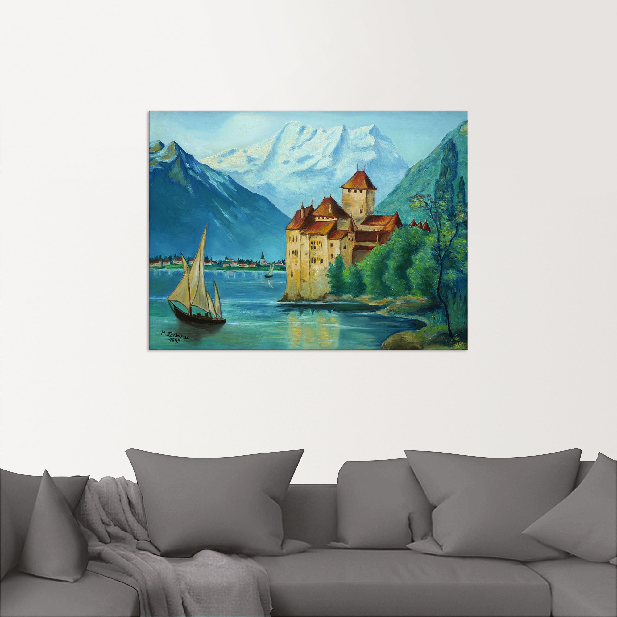 Artland Alu-Dibond-Druck »Schloss Chillon am Genfer See«, Gebäude, (1 St.), für Innen- und Außenbereich geeignet, Outdoorbild