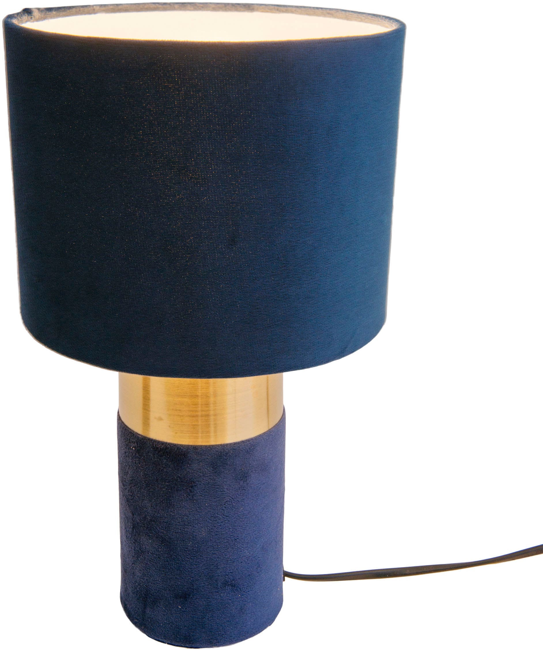 BAUR flammig-flammig, | 1 Tischleuchte Höhe 150cm Zuleitung »Bordo«, 1xE14, 32cm, näve blau, Fuß Textilschirm blau gold,