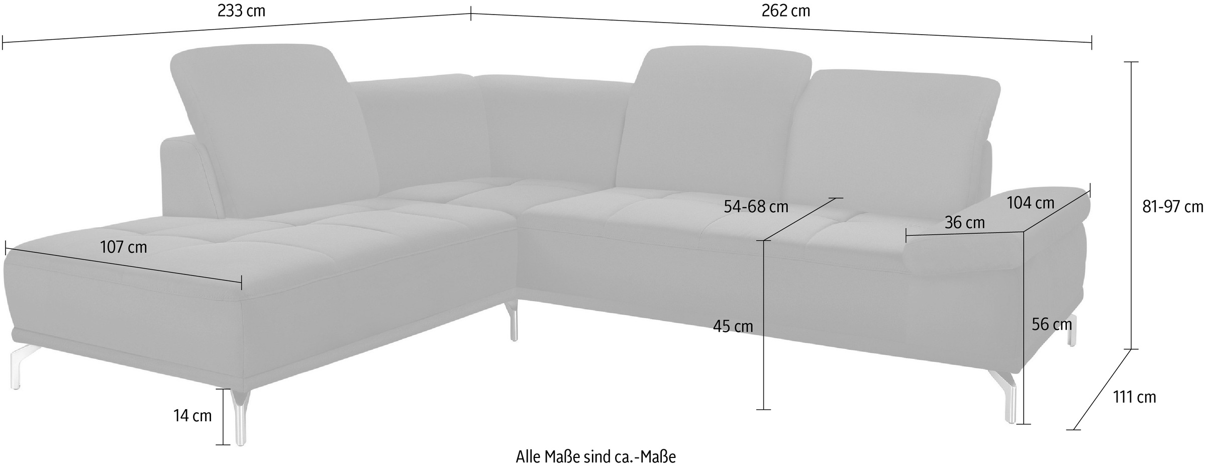 PLACES OF STYLE Ecksofa »Caluna« Inkl.Sitztiefenverstellung, wahlweise mit Kopf- und Armteilverstellung