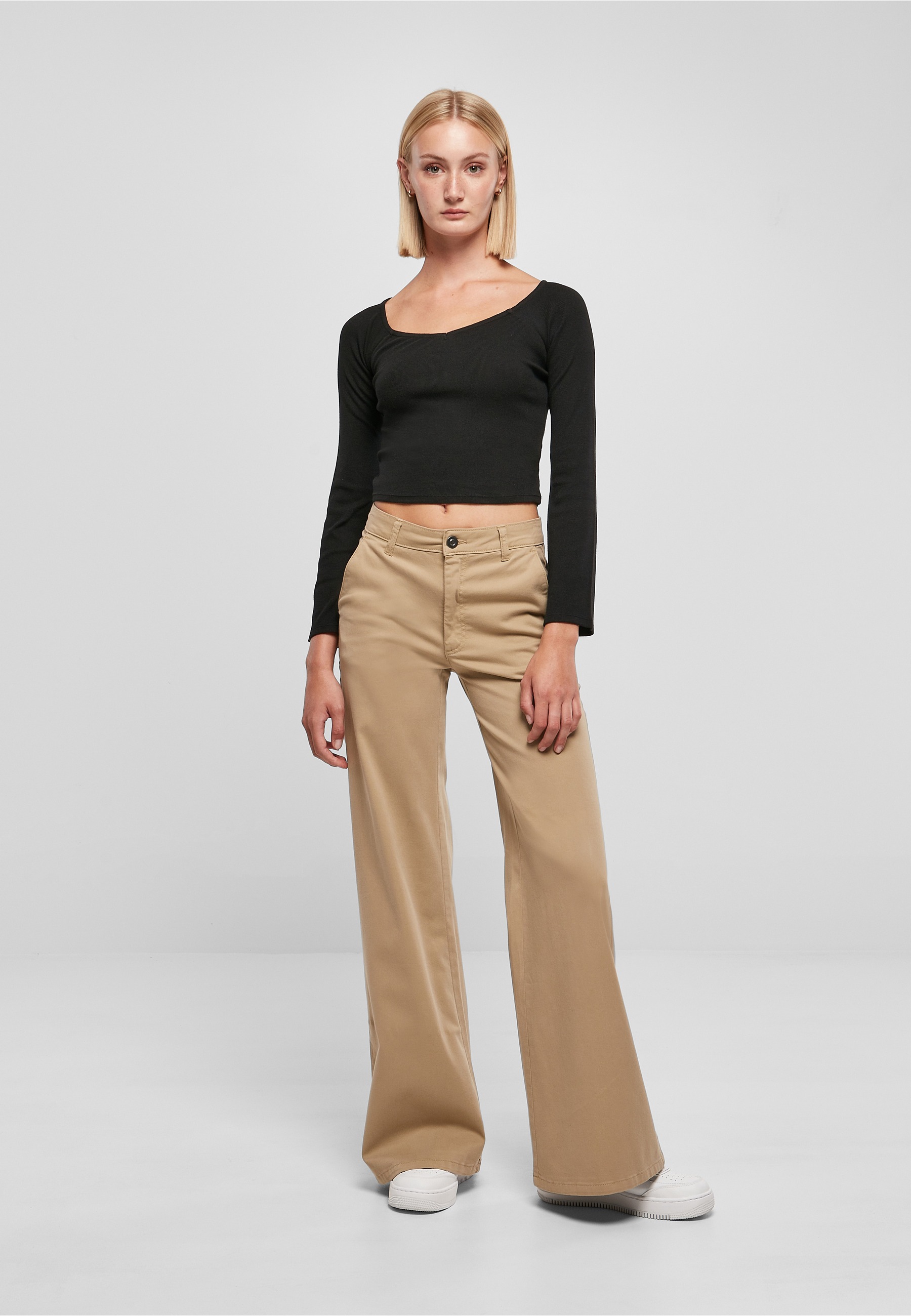 URBAN CLASSICS Chinos »Urban Classics Damen Ladies High Waist Wide Leg Chino Pants«