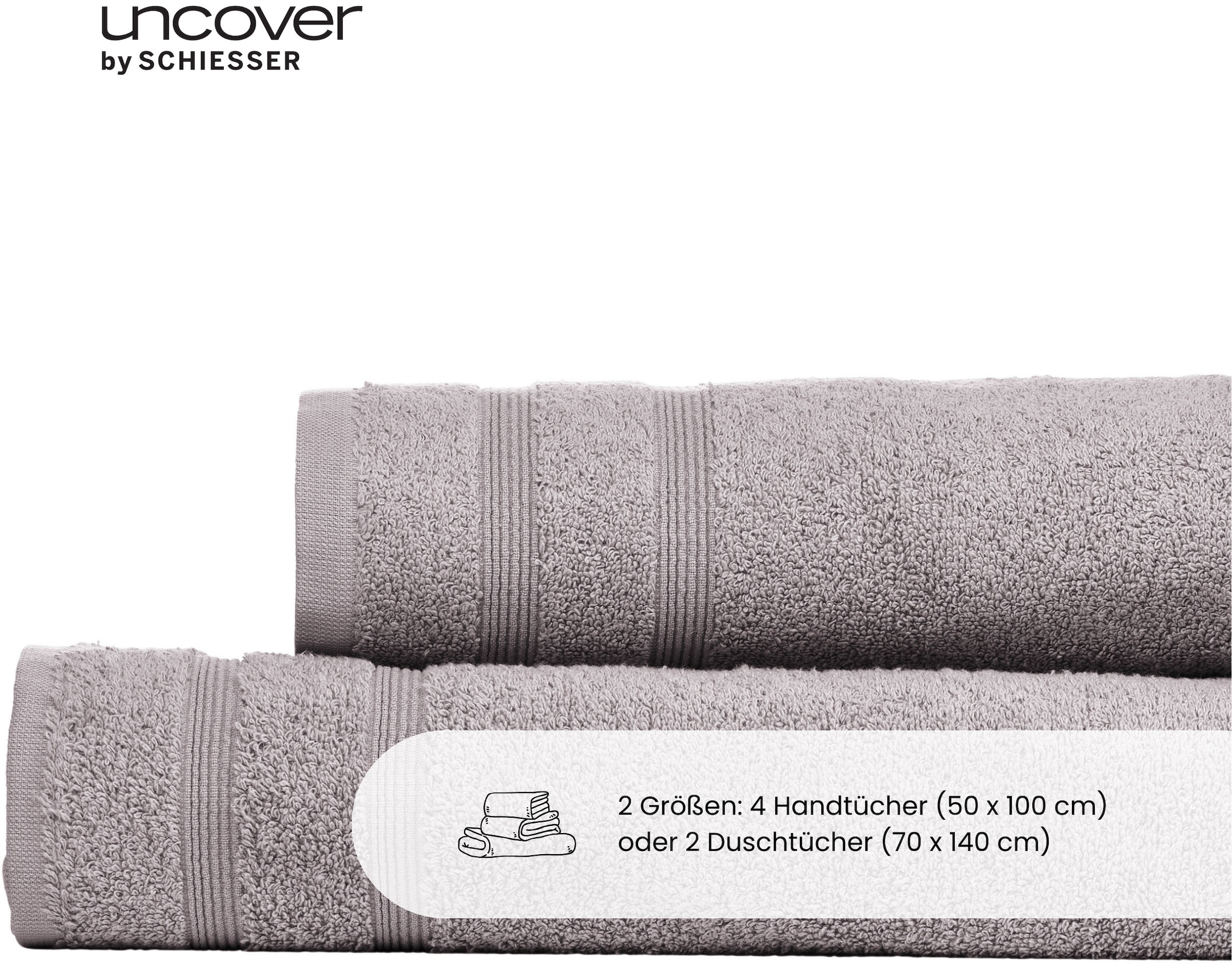 uncover by SCHIESSER Handtücher »Brooklyn mit dezenter Bordüre in Hoch-Tief-Optik«, (Set, 4 St.), Made in Green