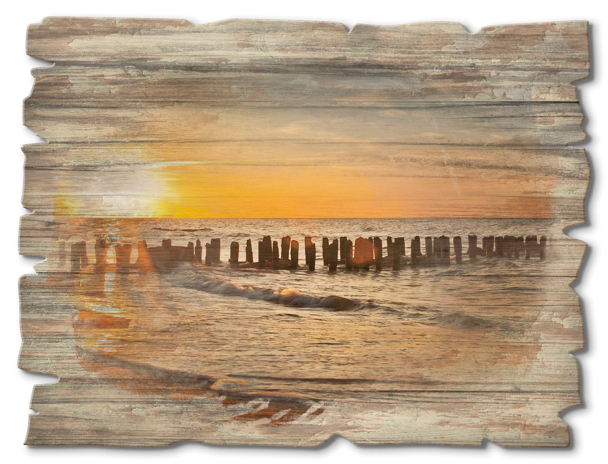 Holzbild »Schöner Sonnenuntergang am Strand«, Strand, (1 St.)