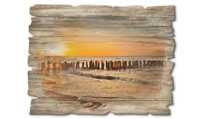 Holzbild »Schöner Sonnenuntergang am Strand«, Strand, (1 St.)