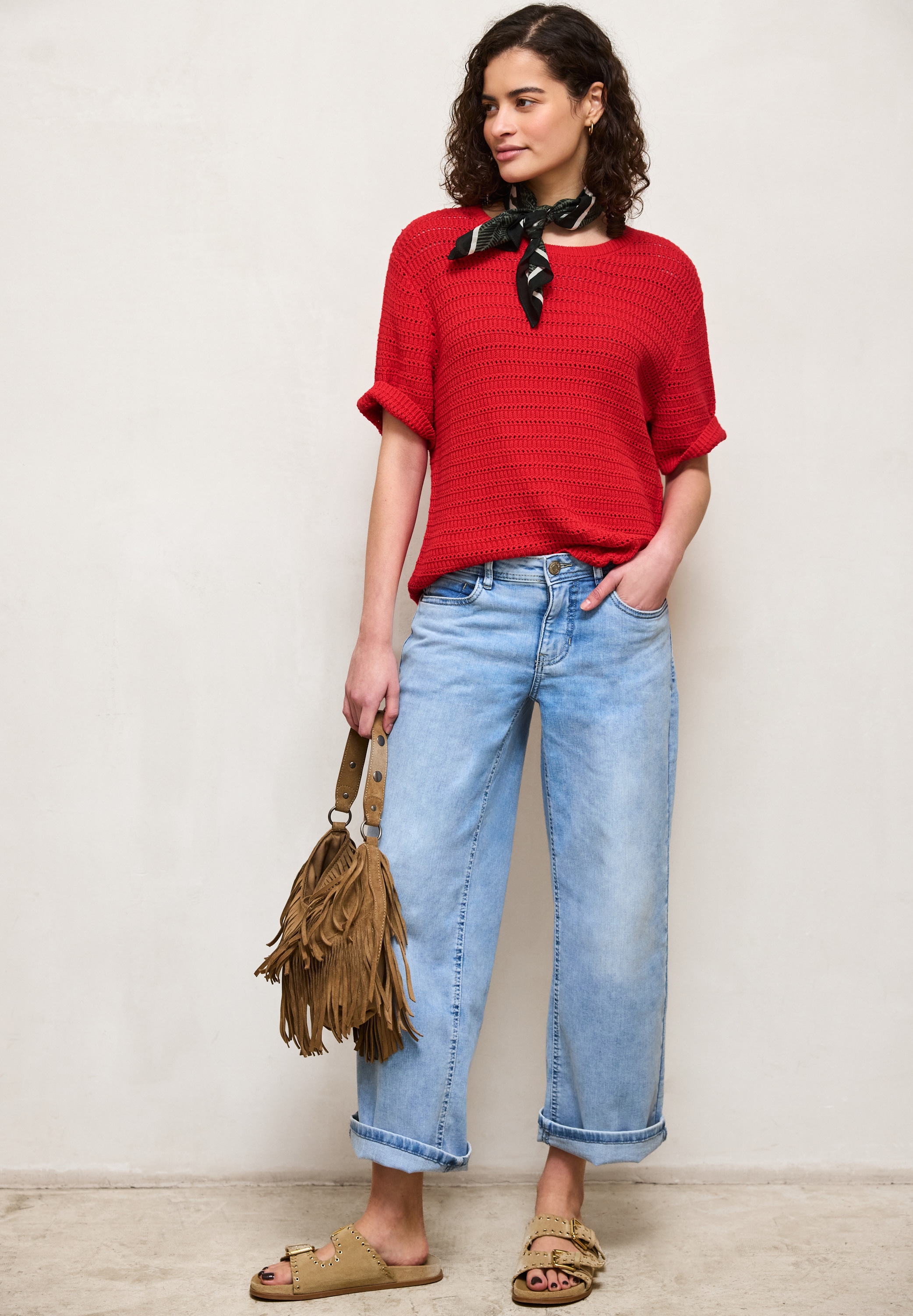 STREET ONE STUDIO Kurzarmpullover aus reiner Baumwolle